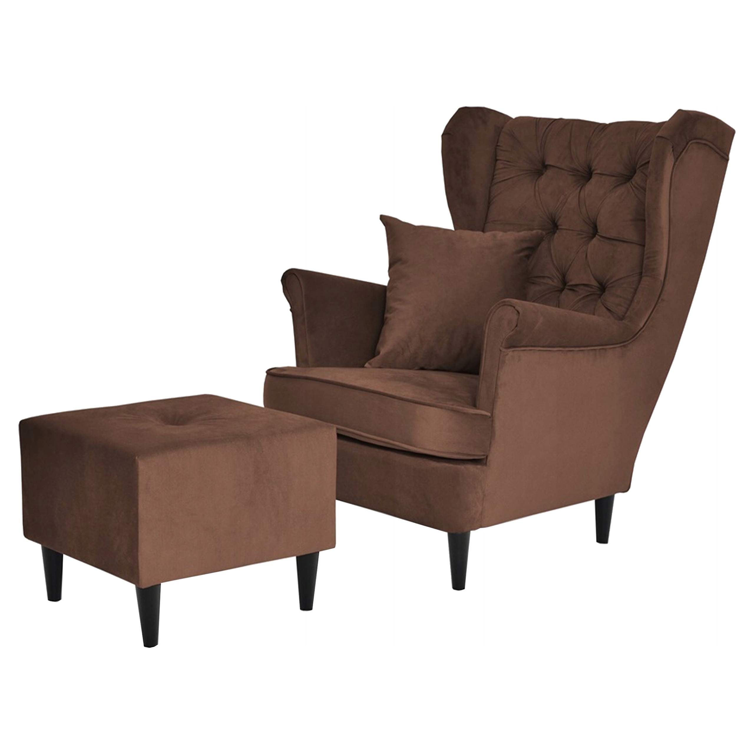 Fotel uszak Gaja z podnóżkiem skandynawski  brązu orzech