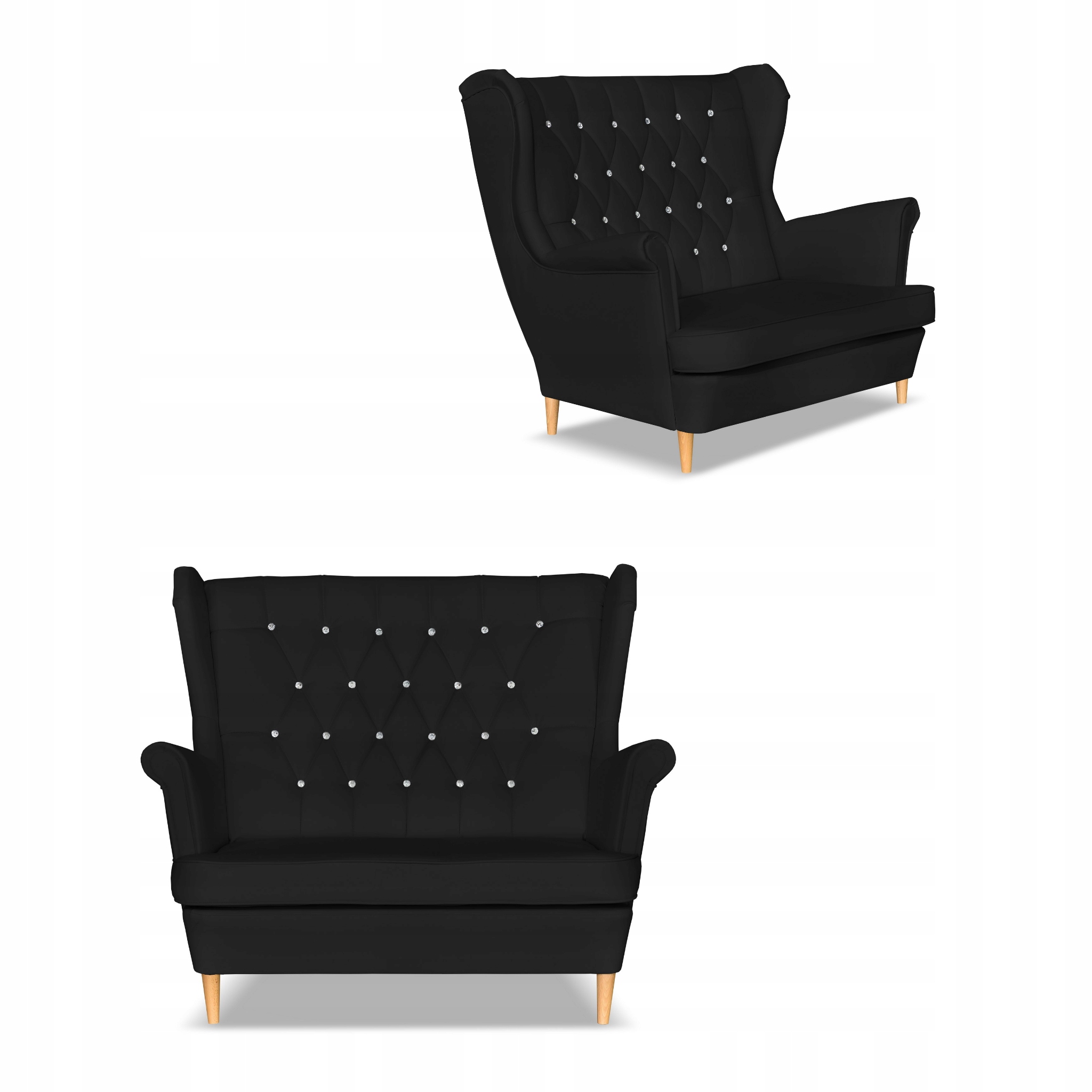 Zestaw uszak Gaja ekoskóra skaj sofa fotele pufy czarny