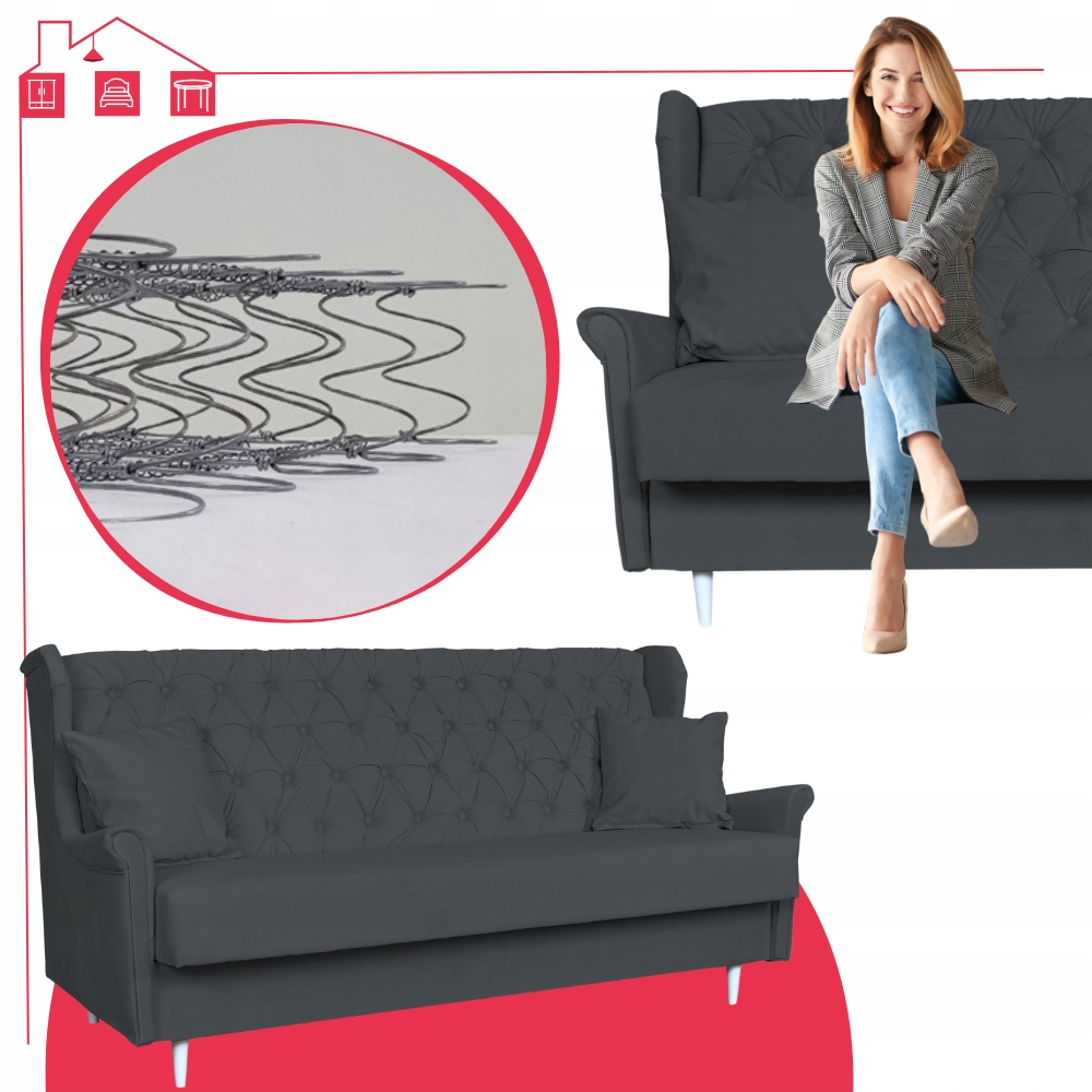 Zestaw wypoczynkowy skandynawski wersalka z fotelami SZARY