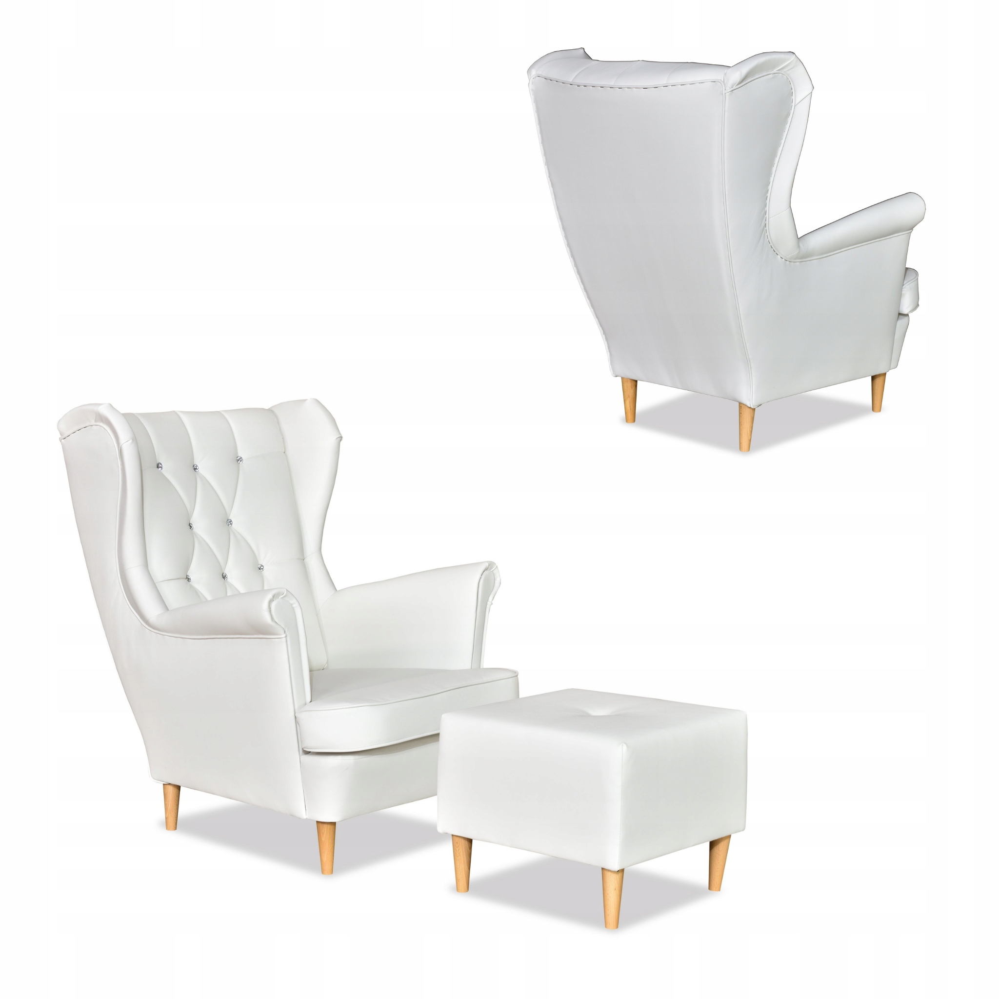 Zestaw uszak Gaja ekoskóra skaj sofa fotele pufy biały