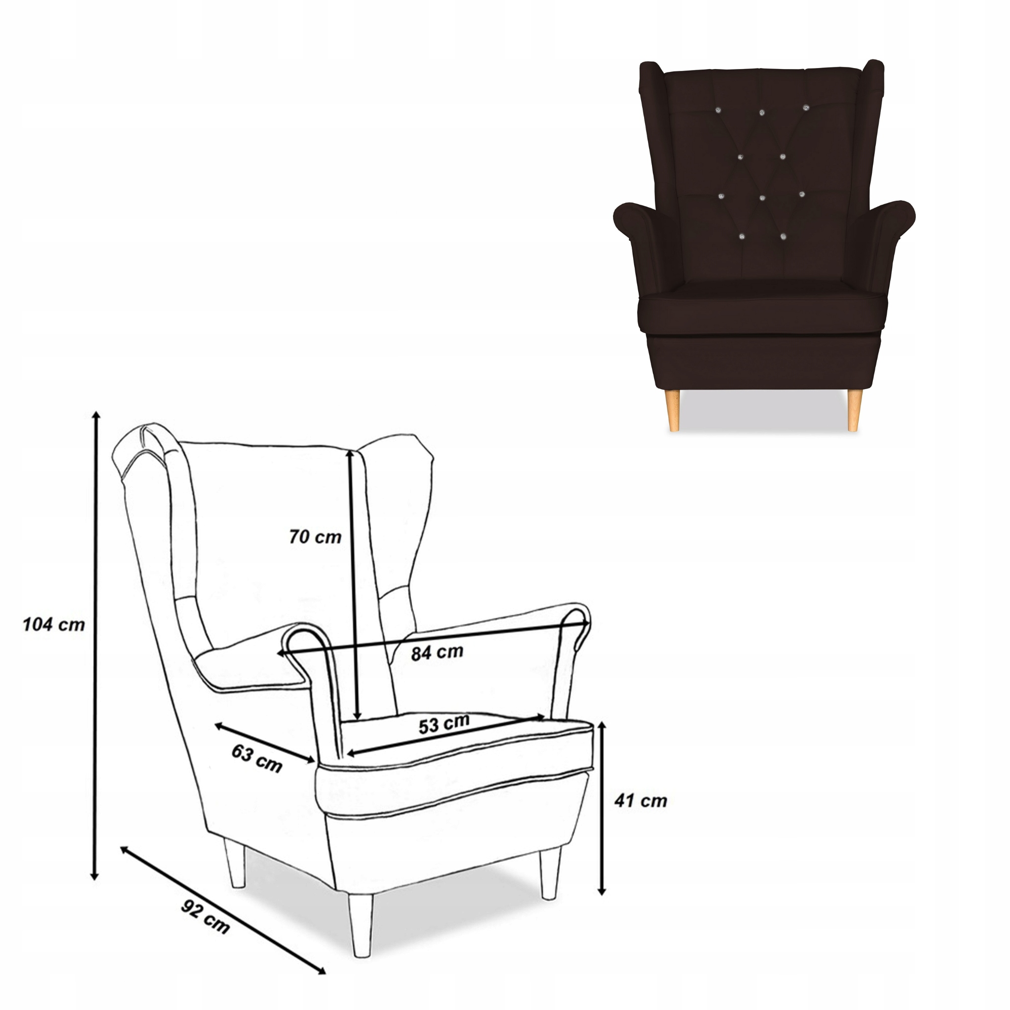 Zestaw uszak Gaja ekoskóra skaj sofa fotele ciemny brąz