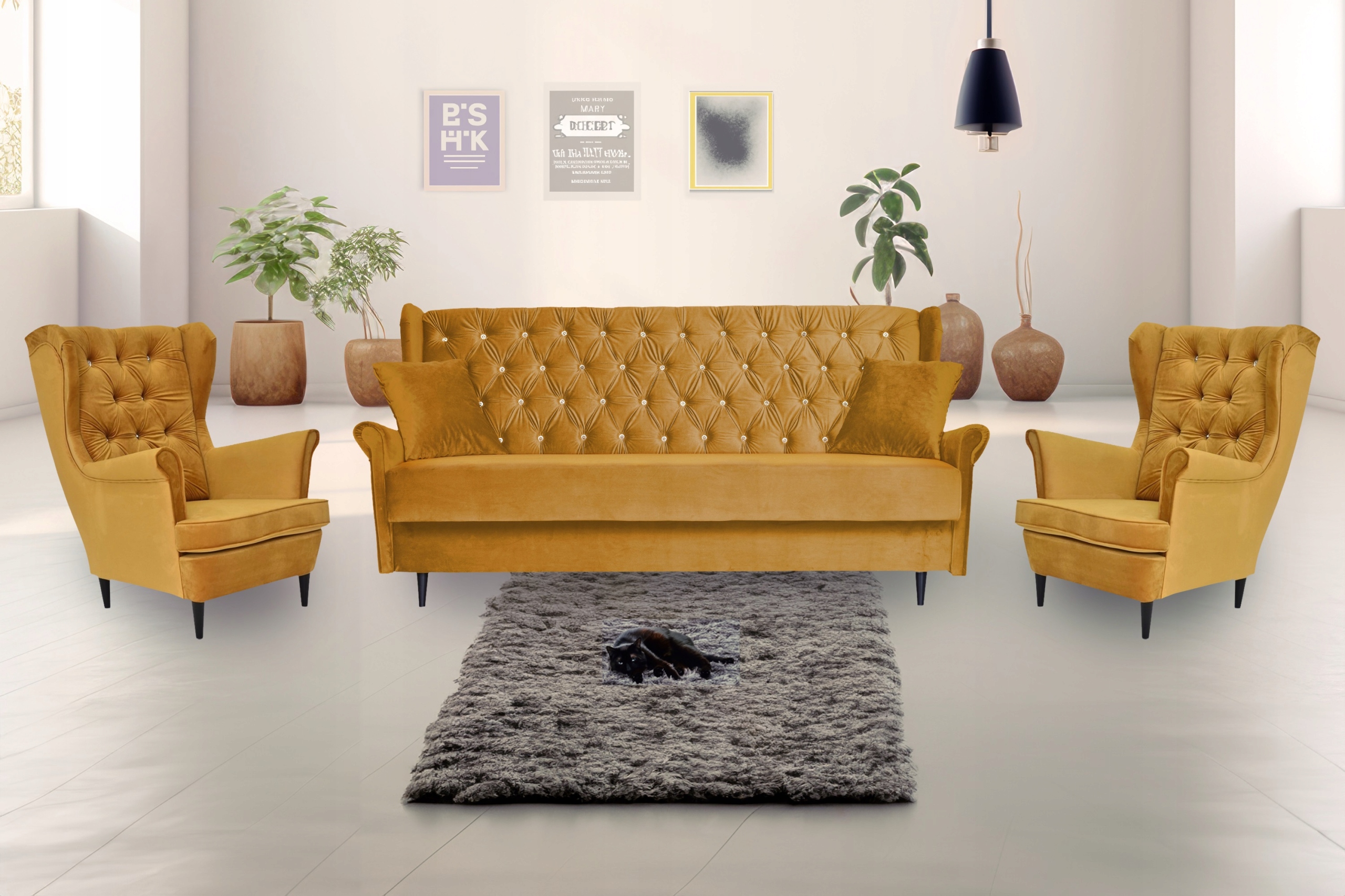 Zestaw mebli wypoczynkowych do salonu sofa 2 fotele NIEBIESKI