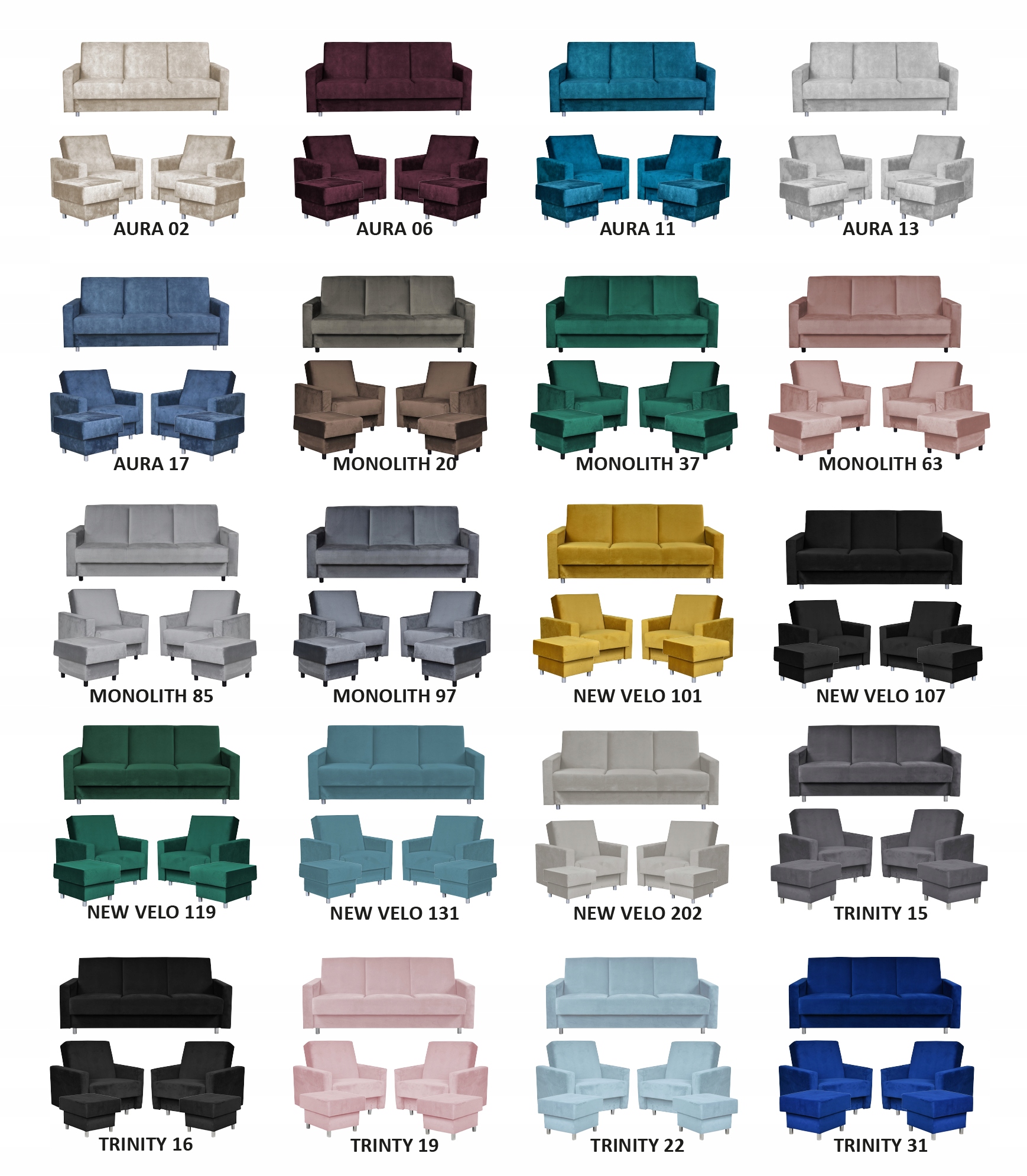 Zestaw mebli wypoczynkowy Alicja wersalka kanapa fotele pufy