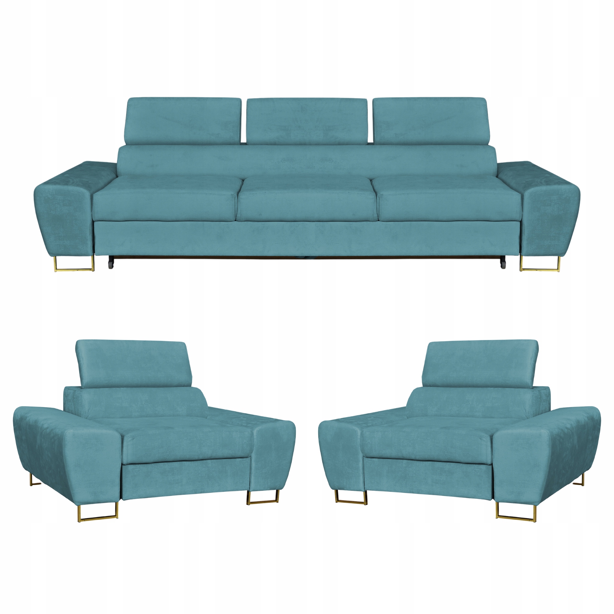 Zestaw mebli wypoczynkowych Bosso Sofa 3os fotele niebieskie
