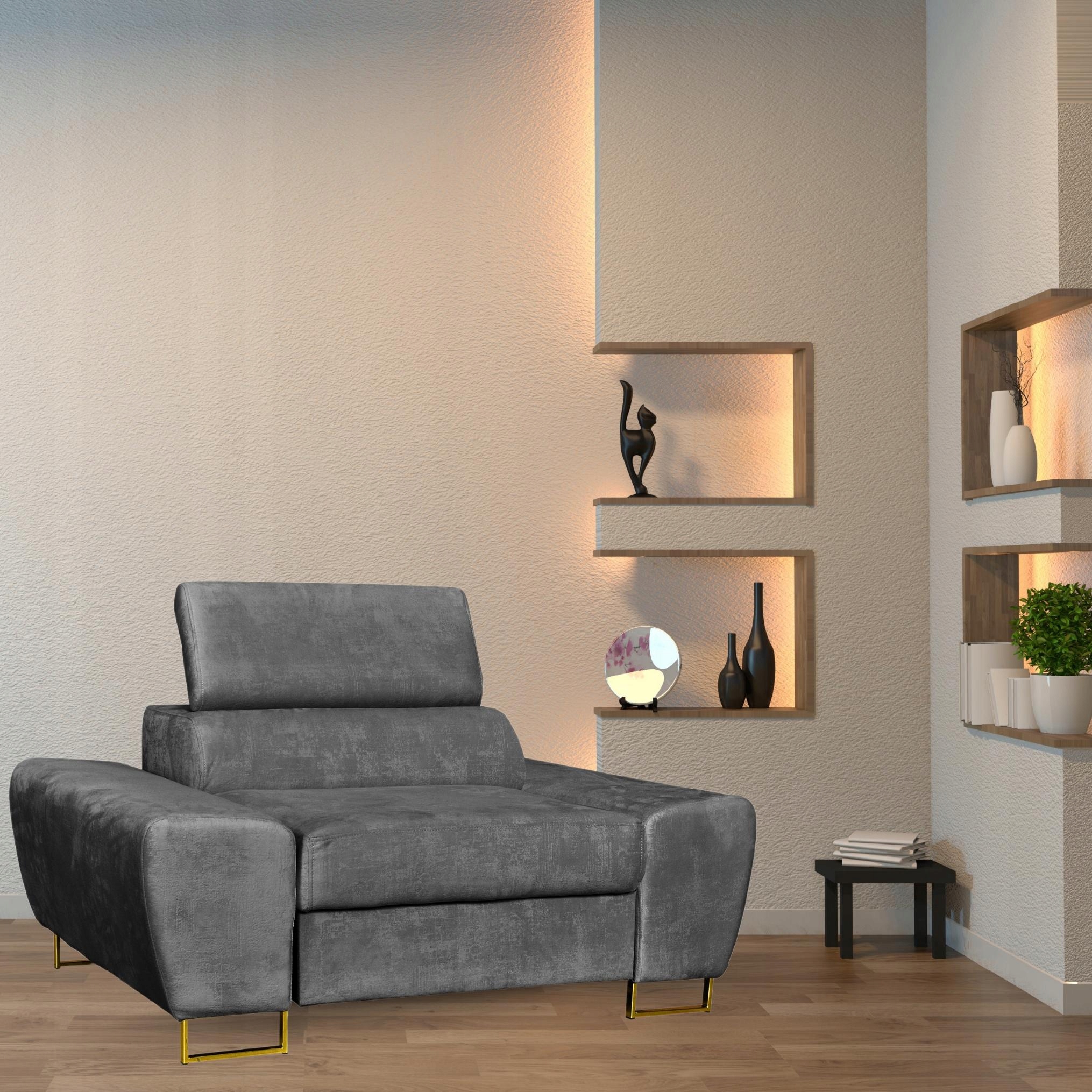 Fotel wypoczynkowy Bosso salon Family meble brązowy welur reg zagłówek