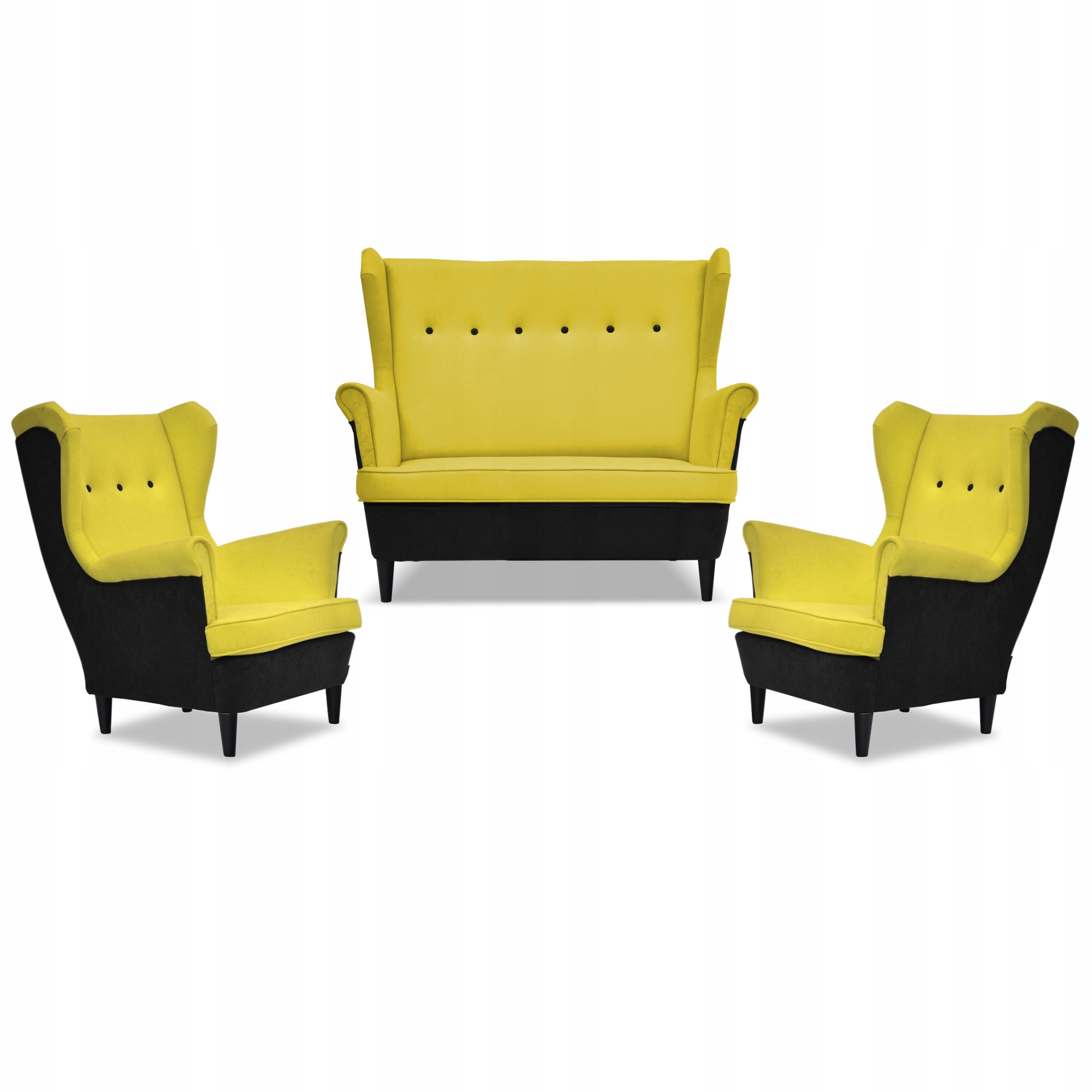 Zestaw wypoczynkowy ARI DUO sofa fotele  czarno - żółty