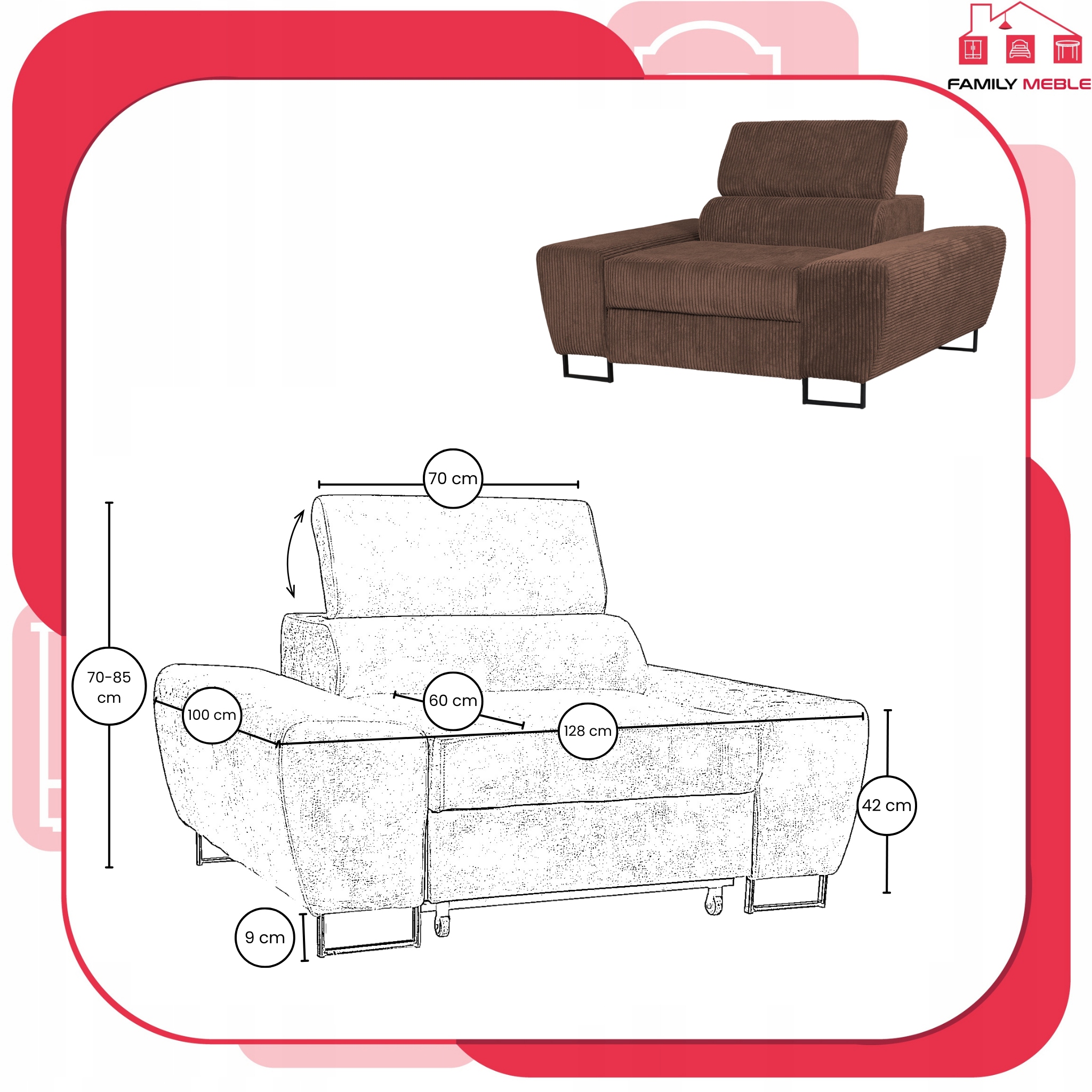 Zestaw mebli wypoczynkowych salonu Savio Sofa 2os fotele brąz