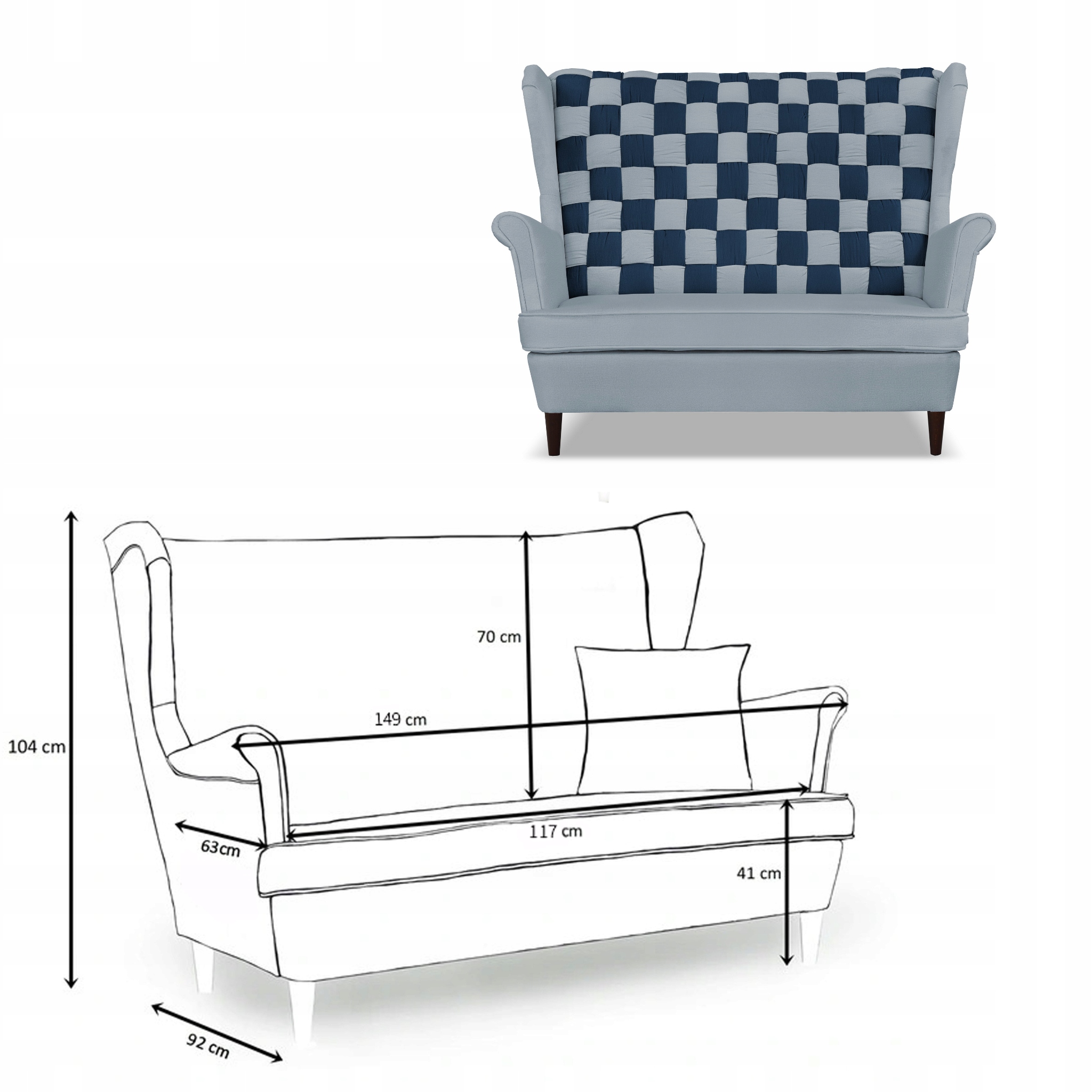 Zestaw uszak CAROL DUO sofa fotele pufy szaro - granatowy