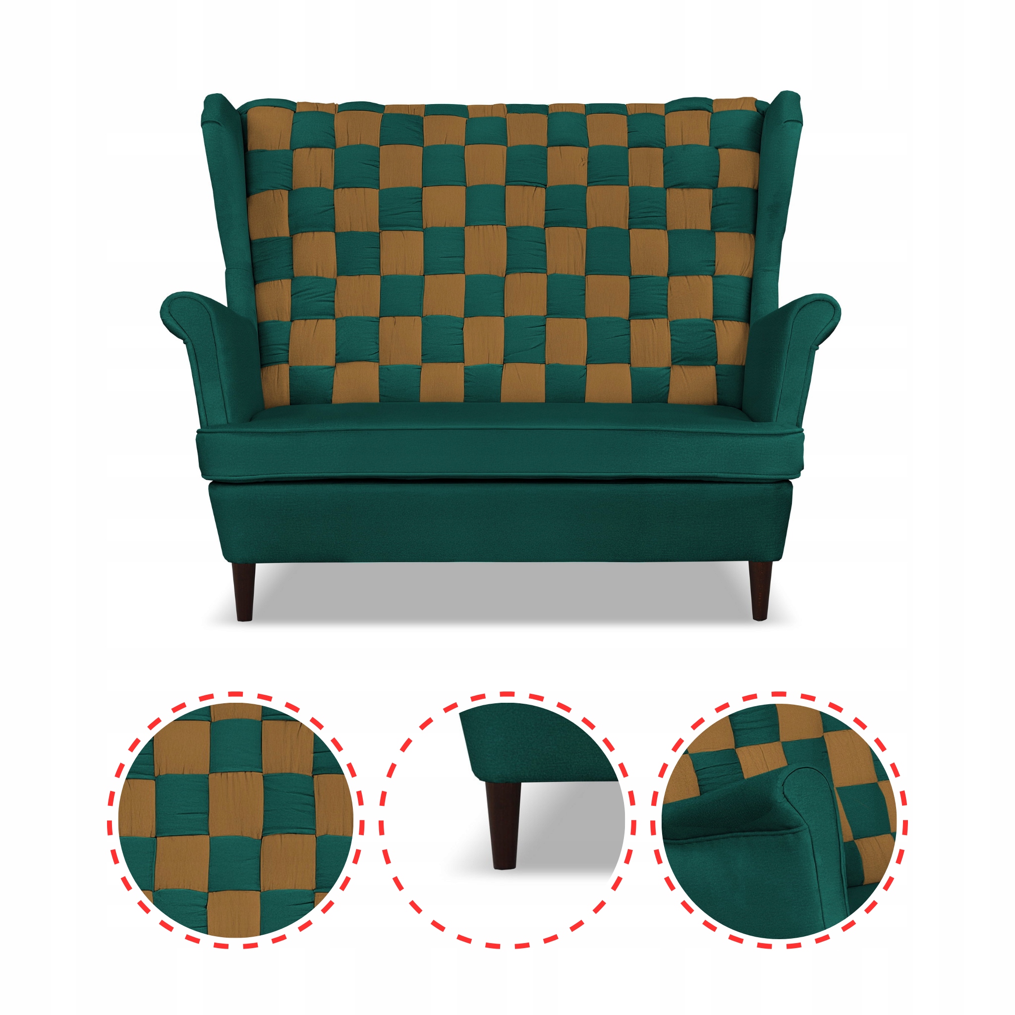 Zestaw uszak CAROL DUO sofa fotele zielono - brązowy