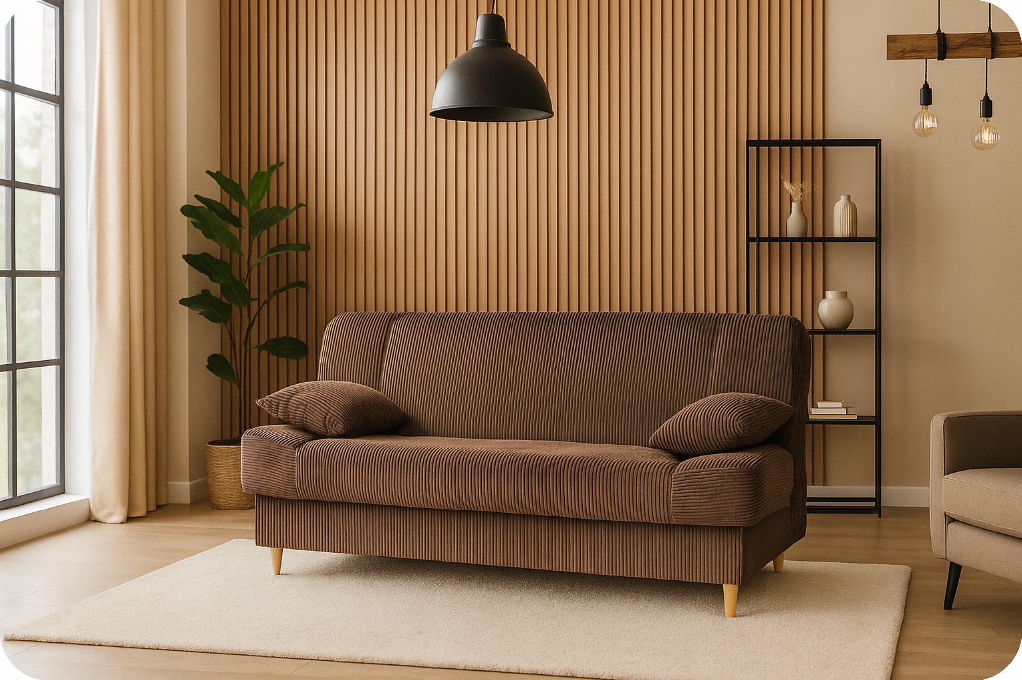 Kanapa sofa Belito rozkładana pojemnik f spania BONELL brązowa sztruks