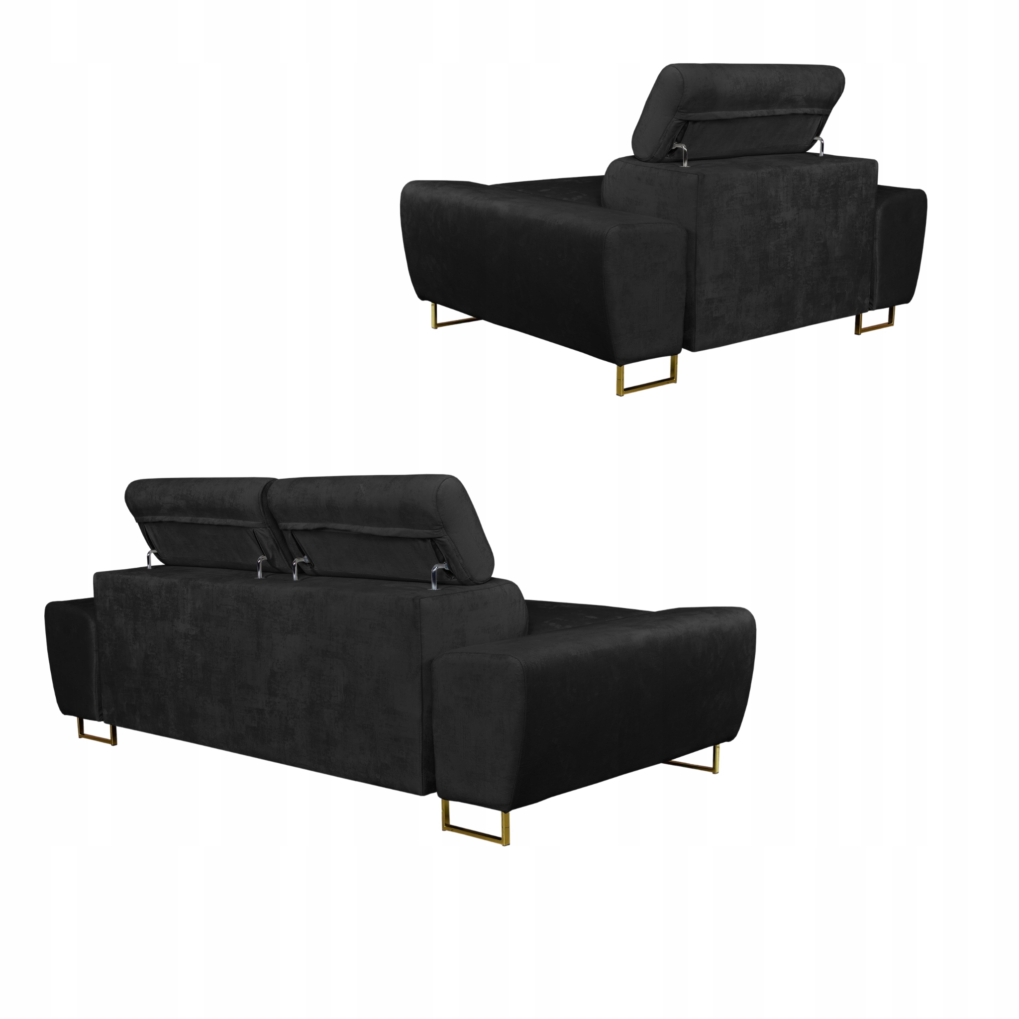 Zestaw mebli wypoczynkowych salon Bosso Sofa 2os fotele czarne