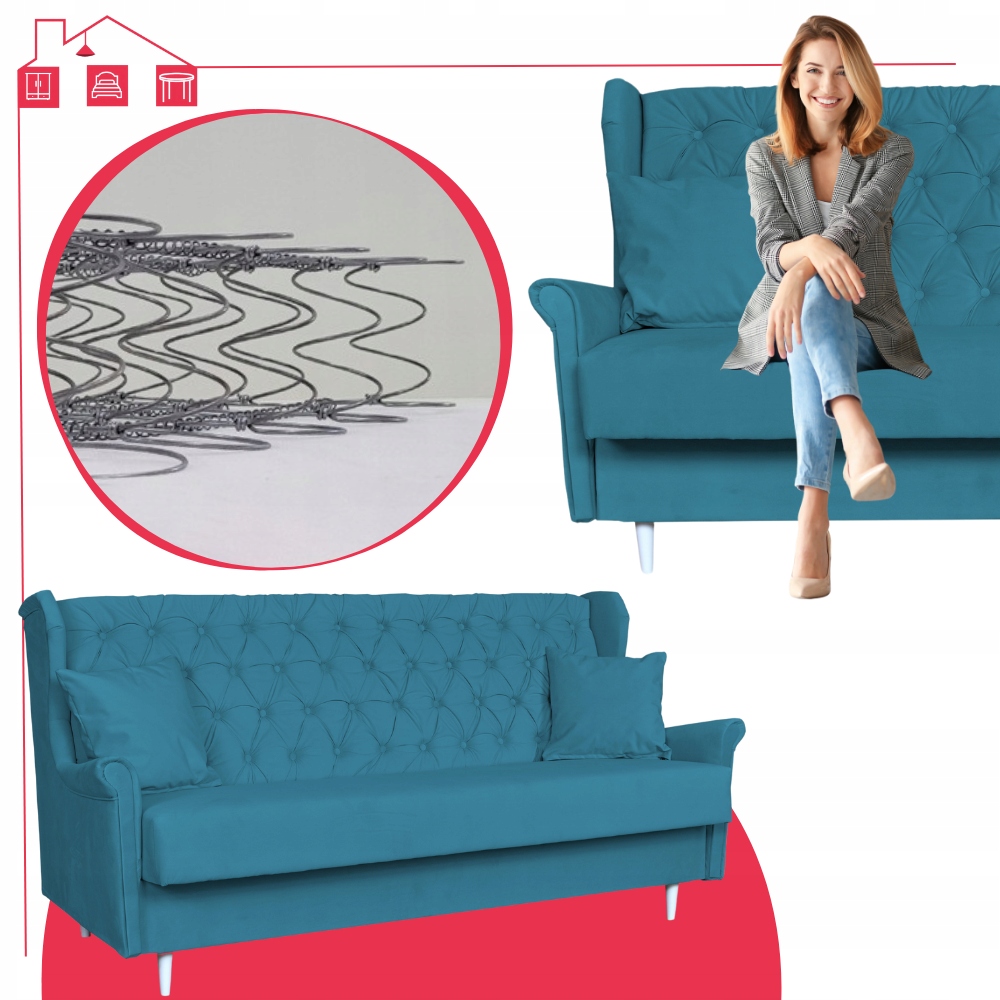 Zestaw mebli wypoczynkowych do salonu sofa 2 fotele NIEBIESKI