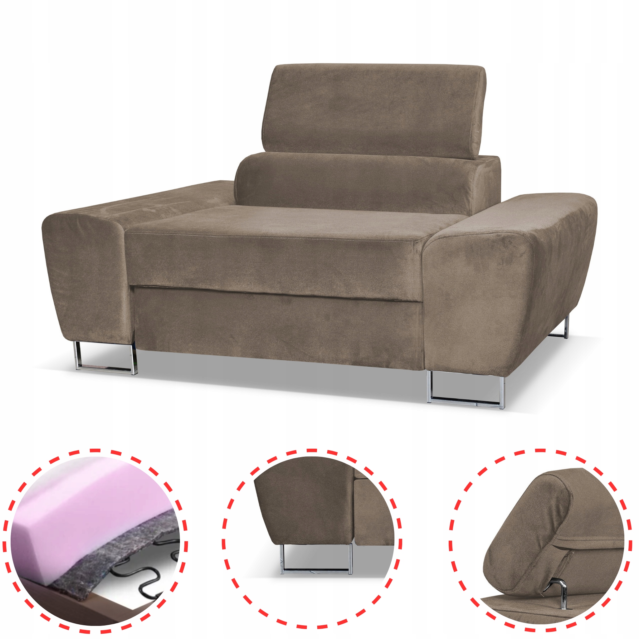 Fotel wypoczynkowy Bosso salon Family meble brązowy welur reg zagłówek