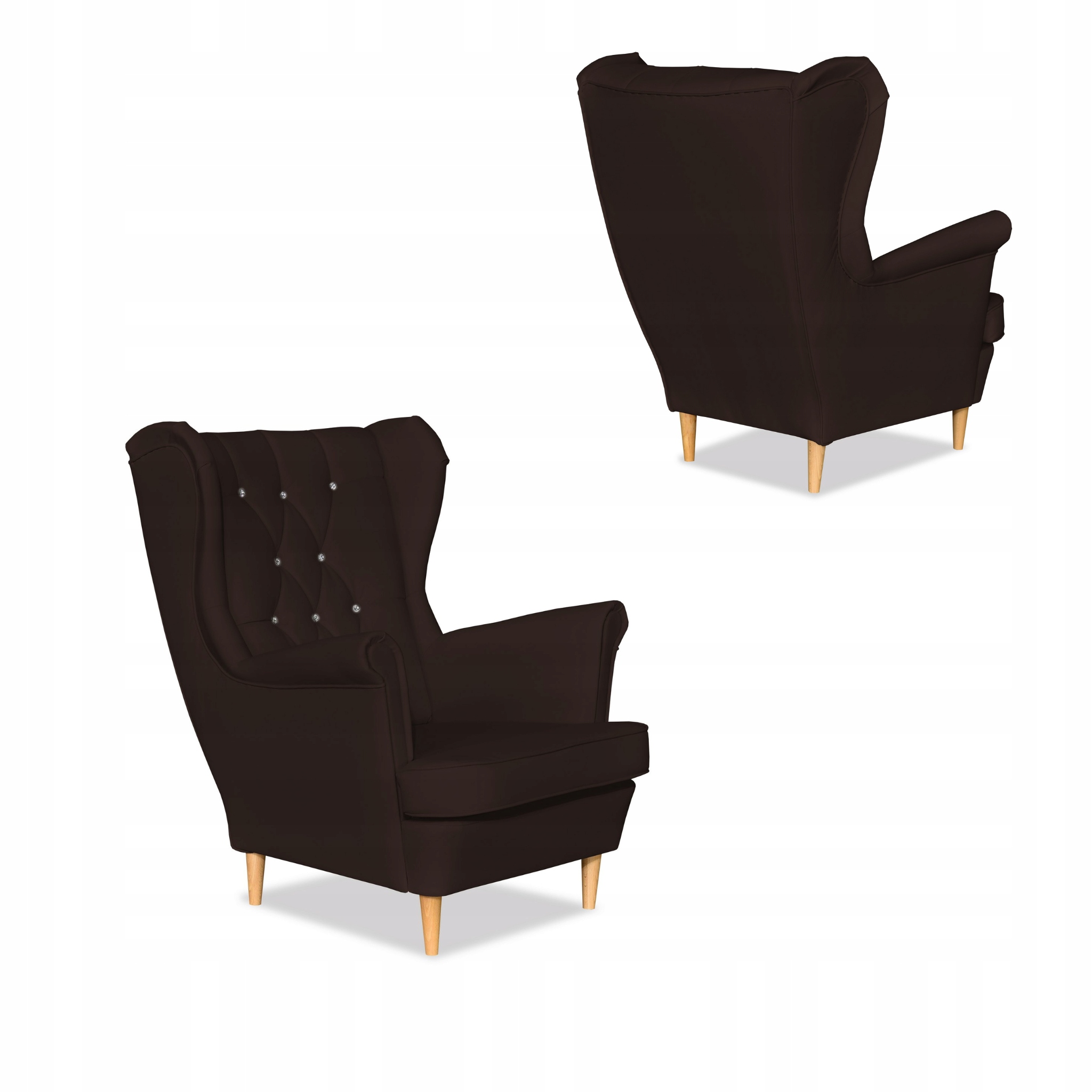 Zestaw uszak Gaja ekoskóra skaj sofa fotele ciemny brąz