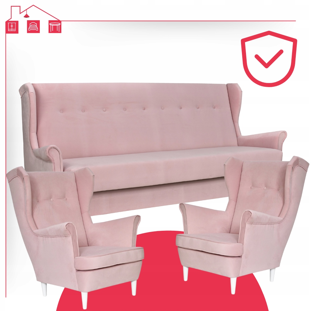 Zestaw Mebli Wypoczynkowych do salonu pudrowy róż ARI