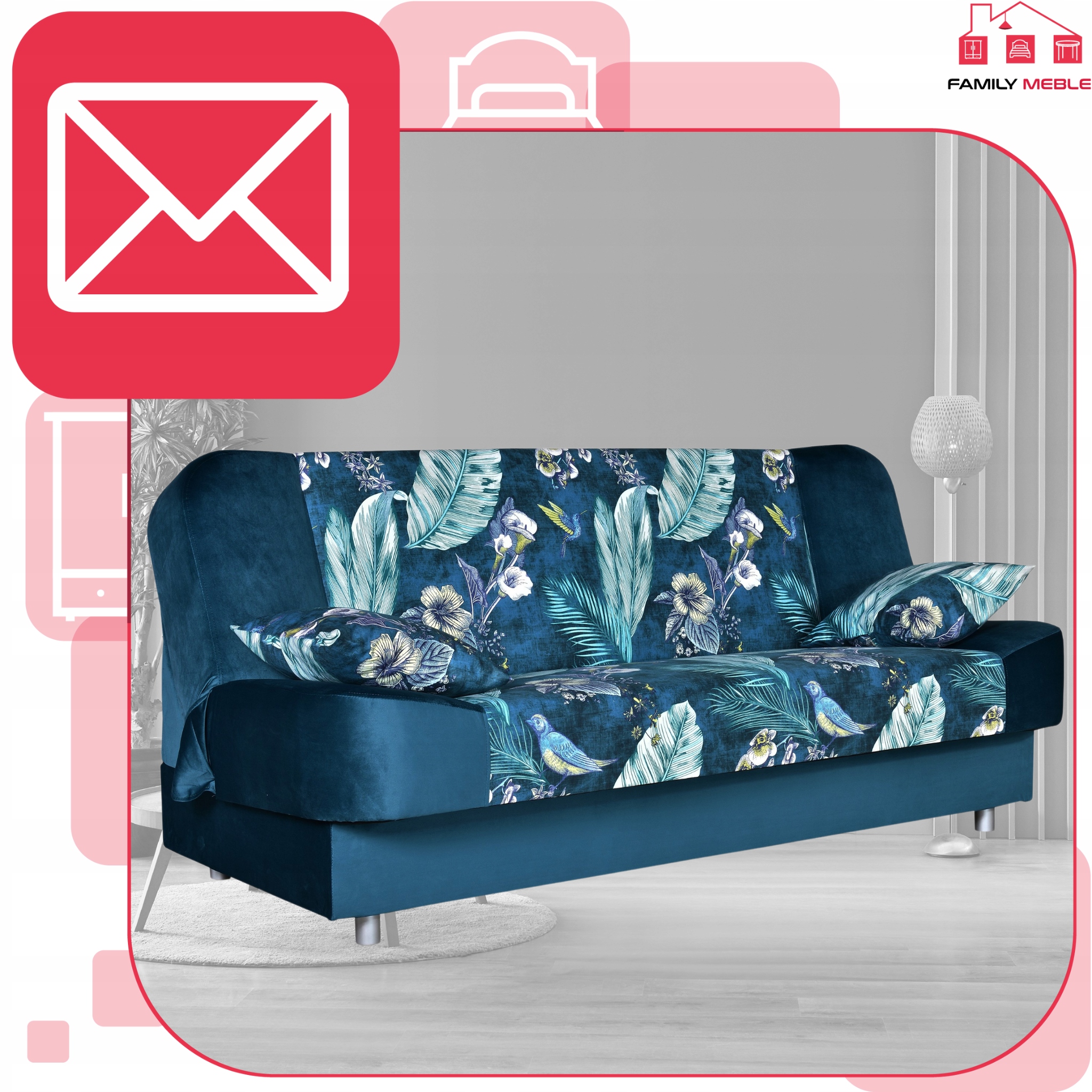 Kanapa sofa Sara Print Duo rozkładana wersalka spania bonell łóżko