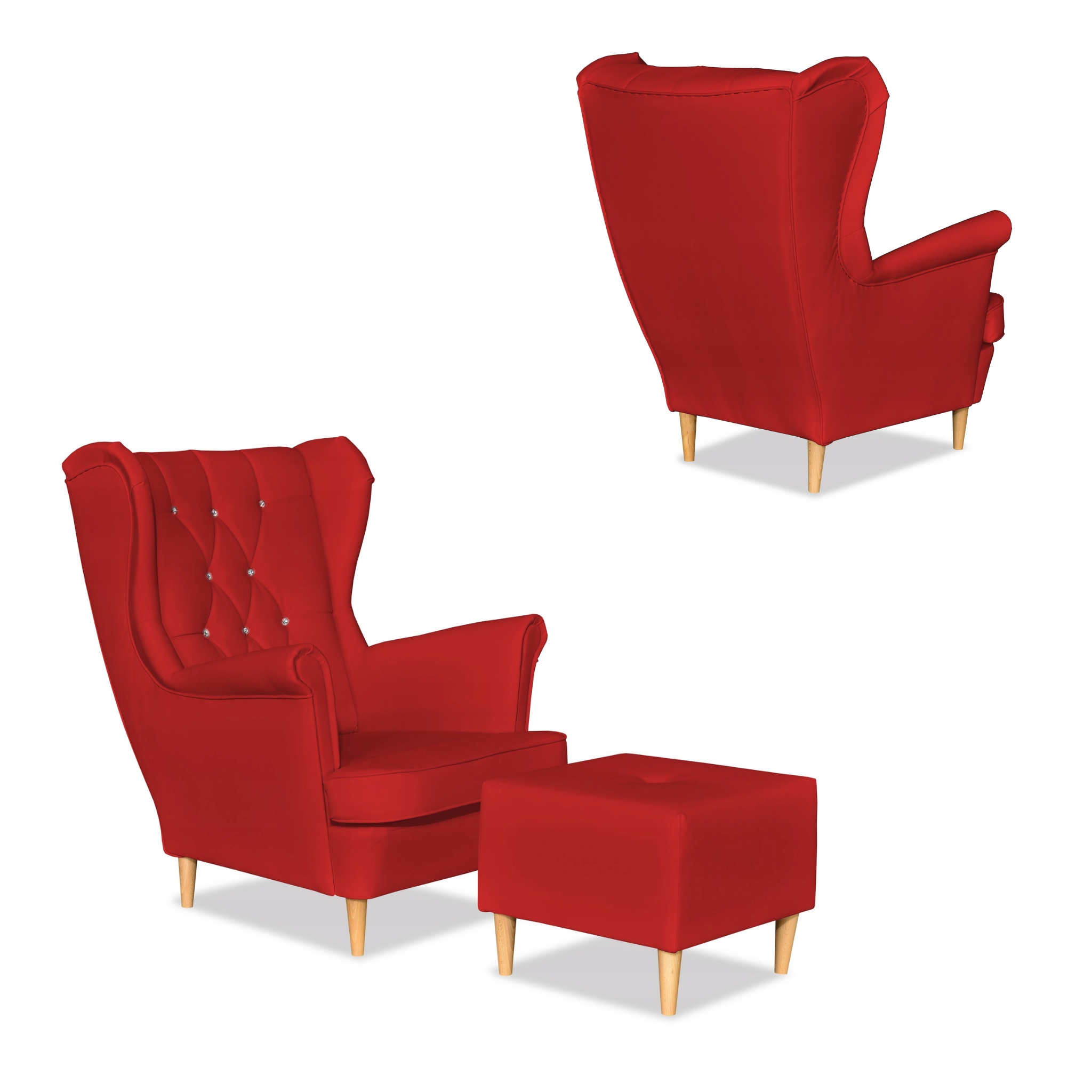 Zestaw uszak Gaja ekoskóra skaj sofa fotele pufy czerwony