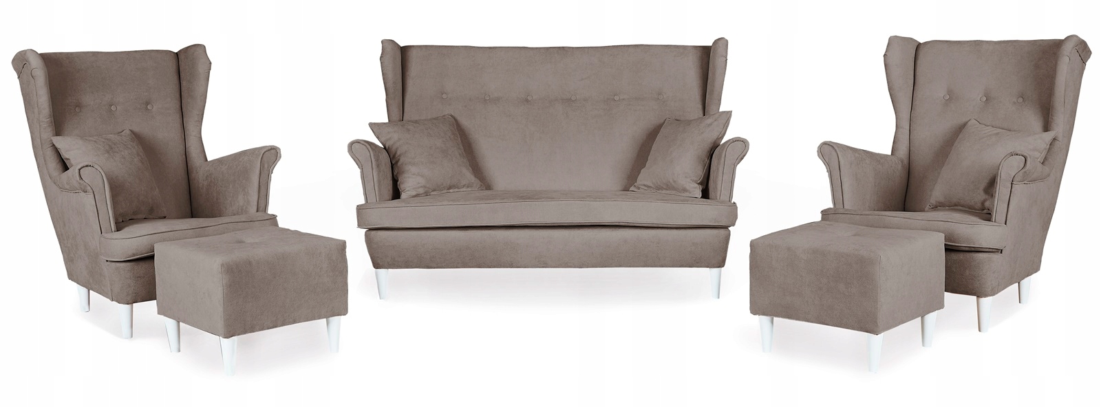 Zestaw wypoczynkowy mebli uszak Ari sofa fotele pufy komplet
