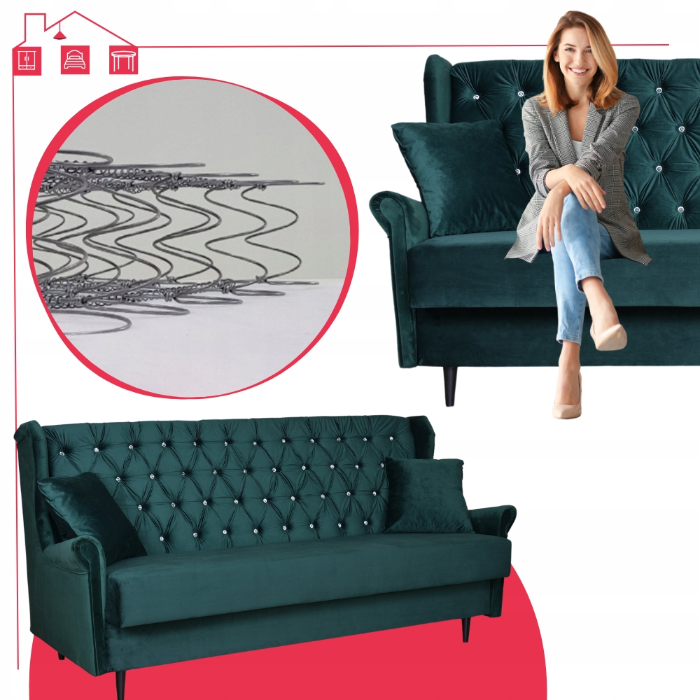 Zestaw wypoczynkowy uszak wersalka z fotelami Gaja ZIELONY