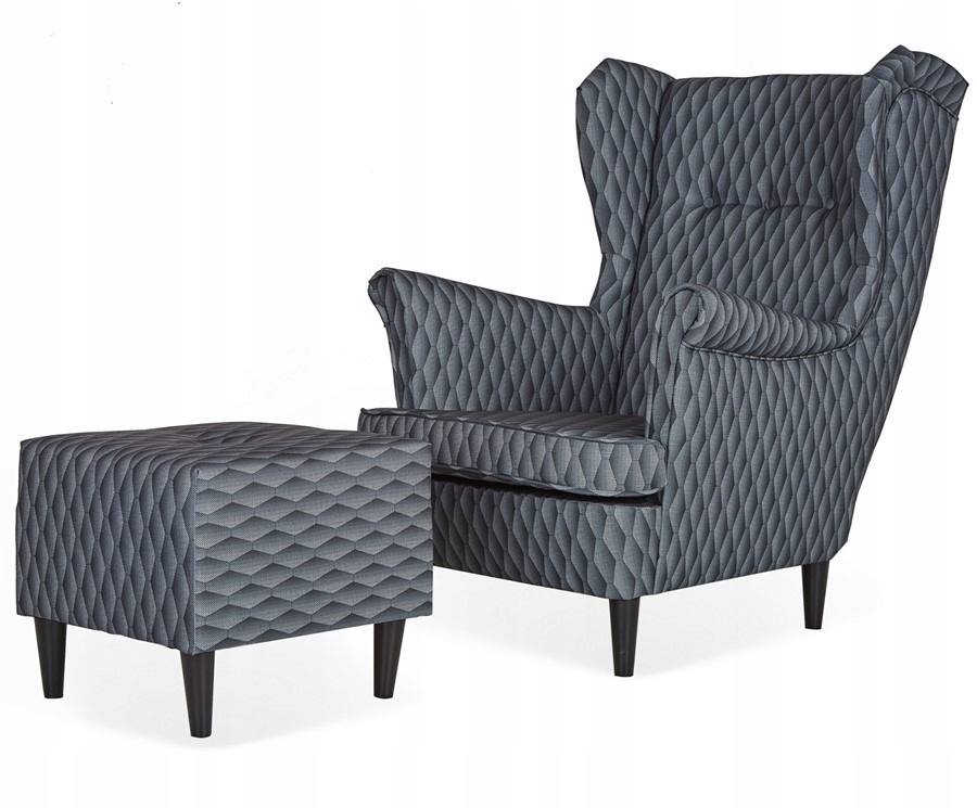 Fotel uszak ARI PRINT z podnóżkiem skandynawski  wzór druk