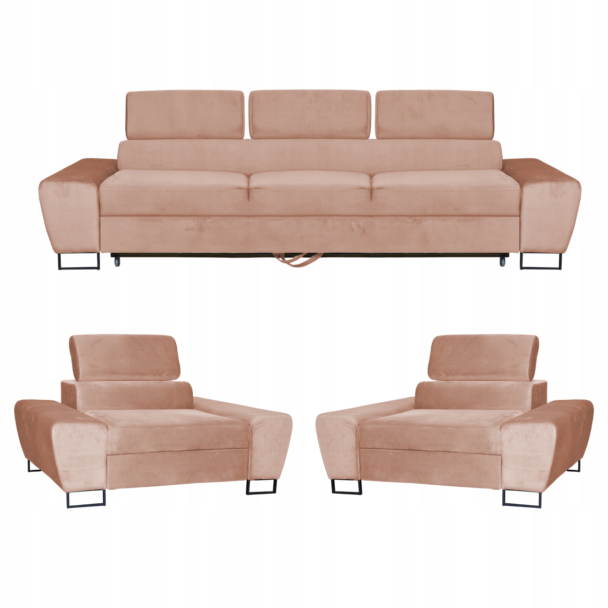 Zestaw mebli wypoczynkowych salonu Bosso Sofa 3os fotele beż