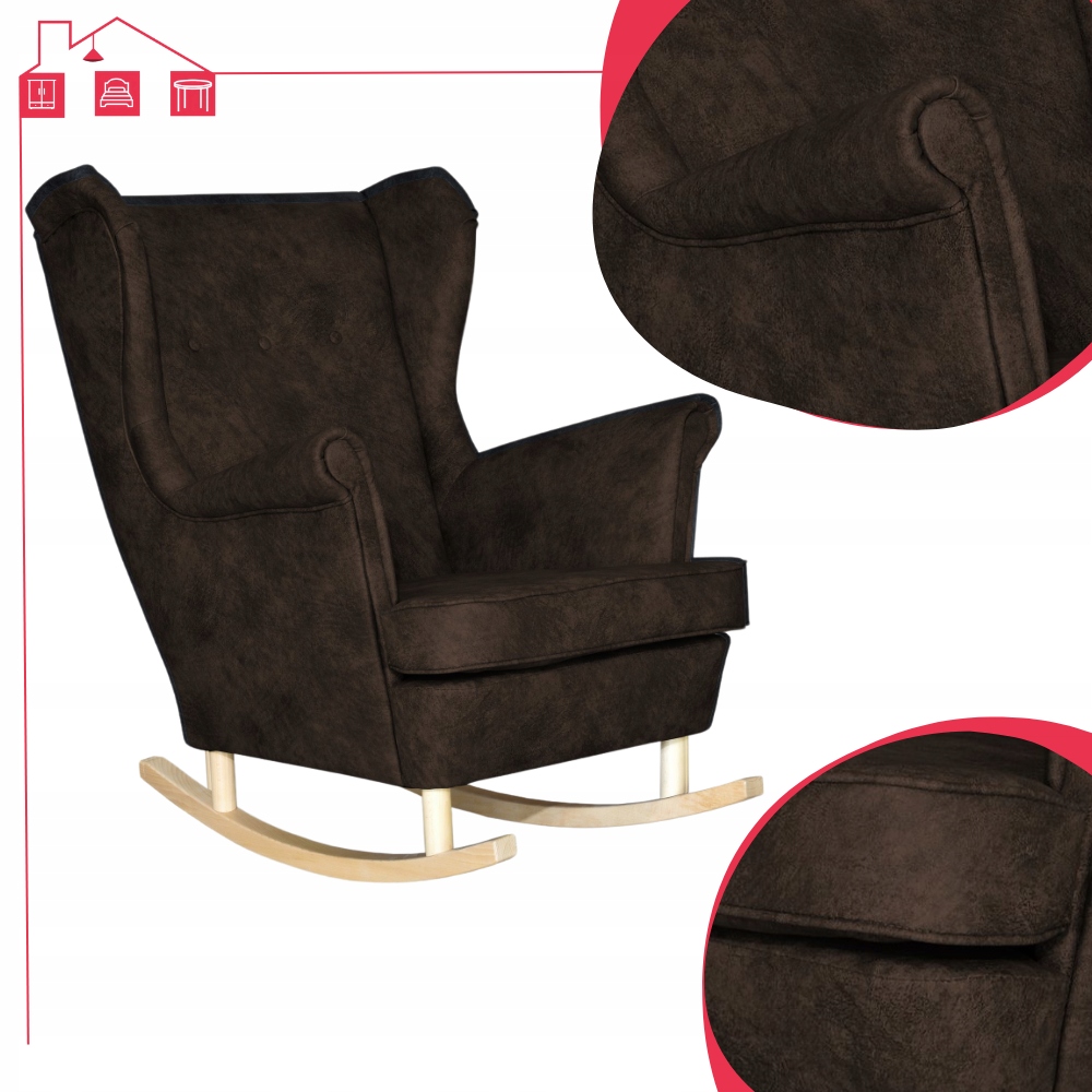 Fotel uszak eko skóra skandynawski bujany Ari CIEMNOBRĄZOWY