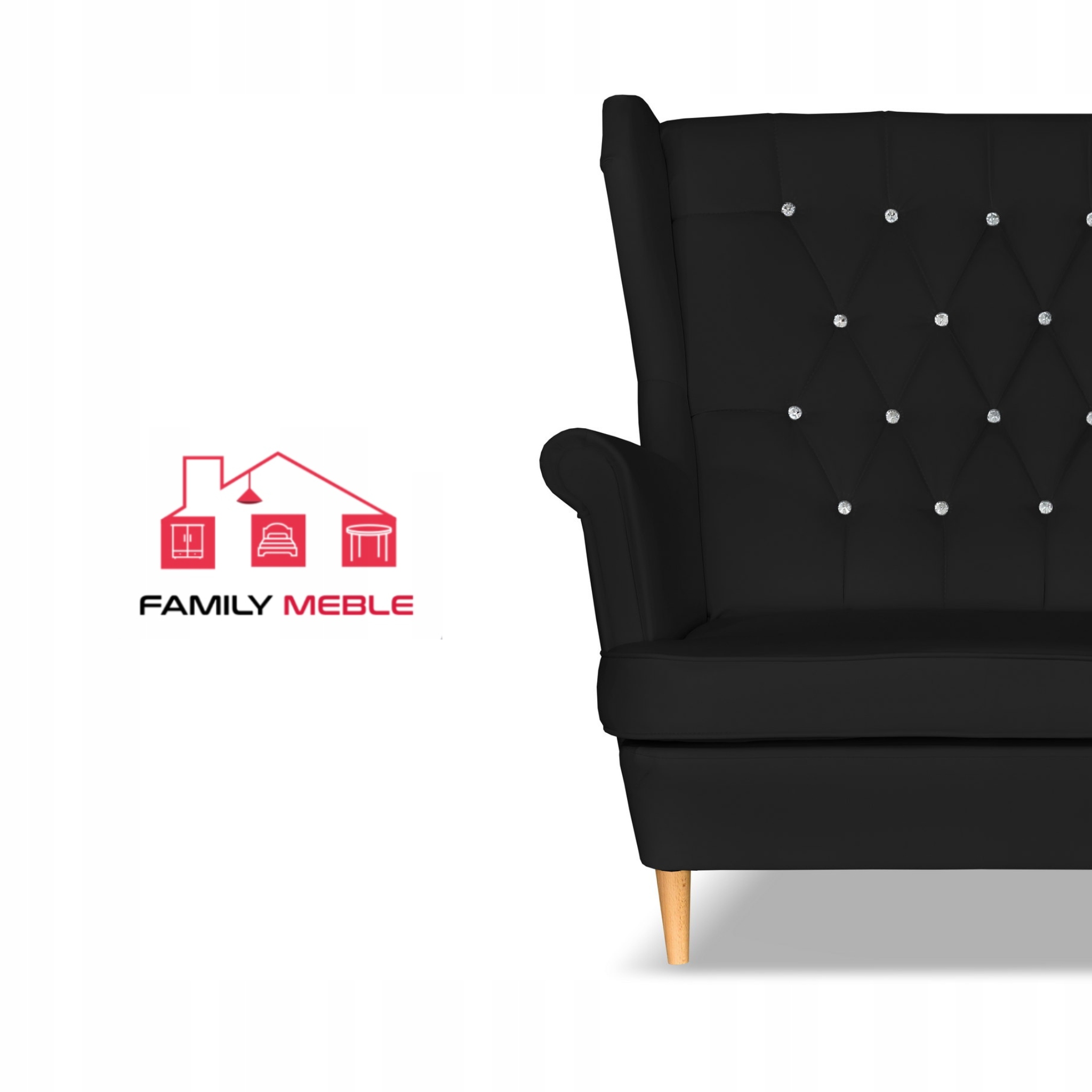 Zestaw uszak Gaja ekoskóra skaj sofa fotele pufy czarny