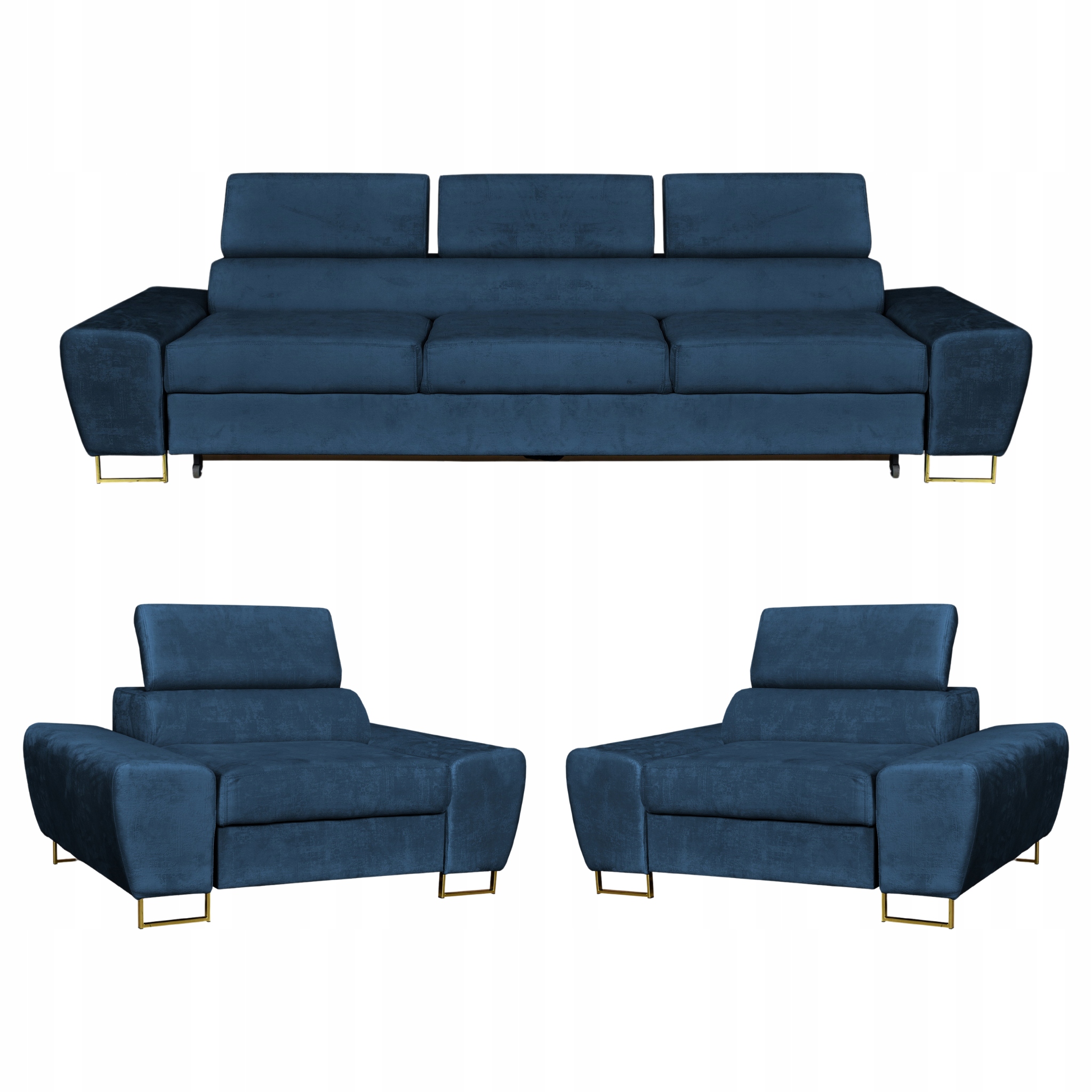 Zestaw mebli wypoczynkowych salon Bosso Sofa 3os fotele granat