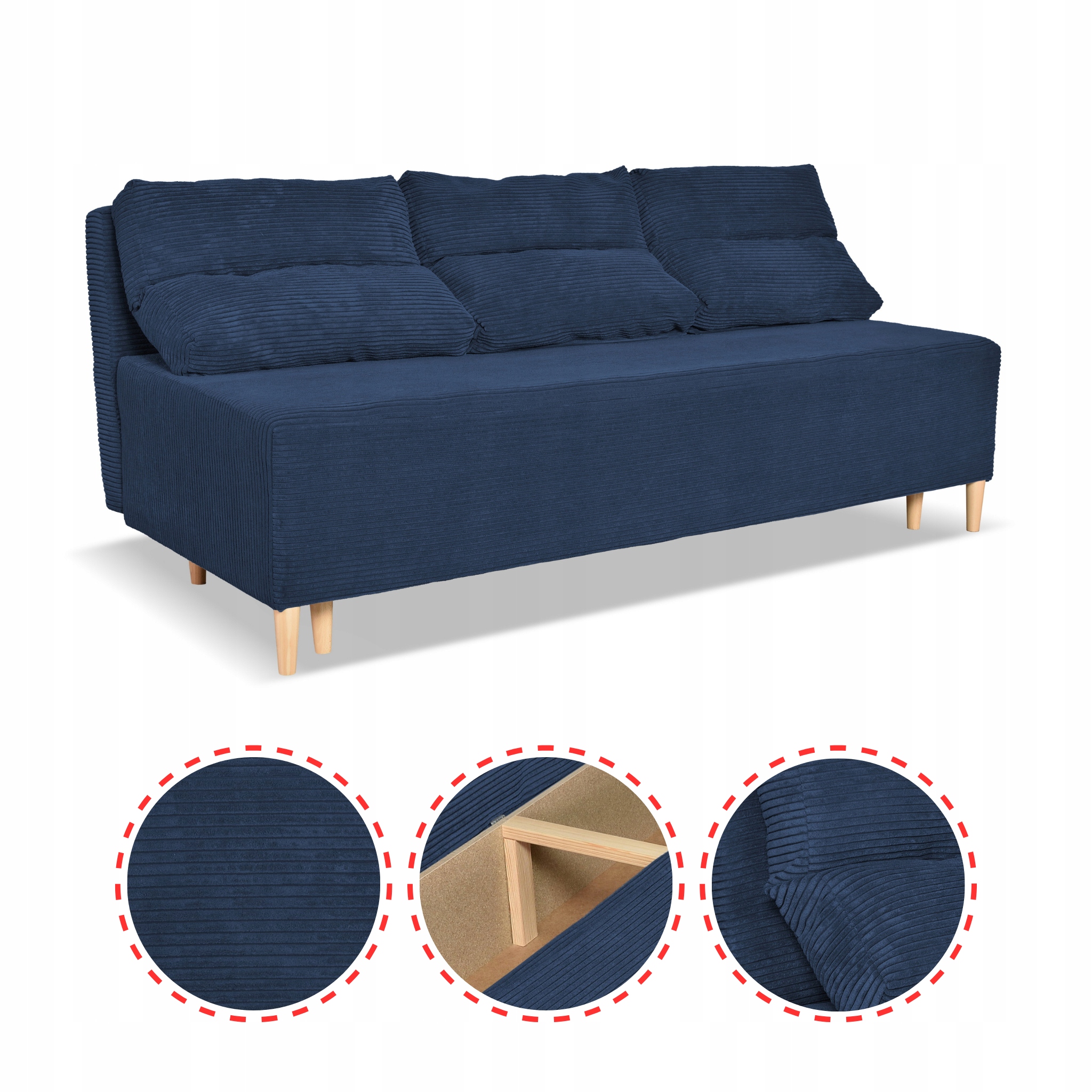 Kanapa sofa KIMO funkcja spania pojemnik Anafi granat sztruks