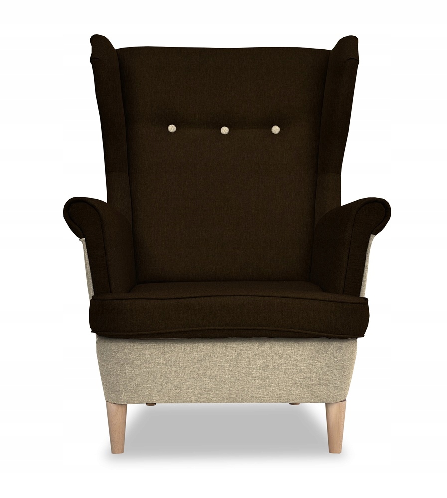 Fotel uszak ARI z podnóżkiem skandynawski beżowo brązowy