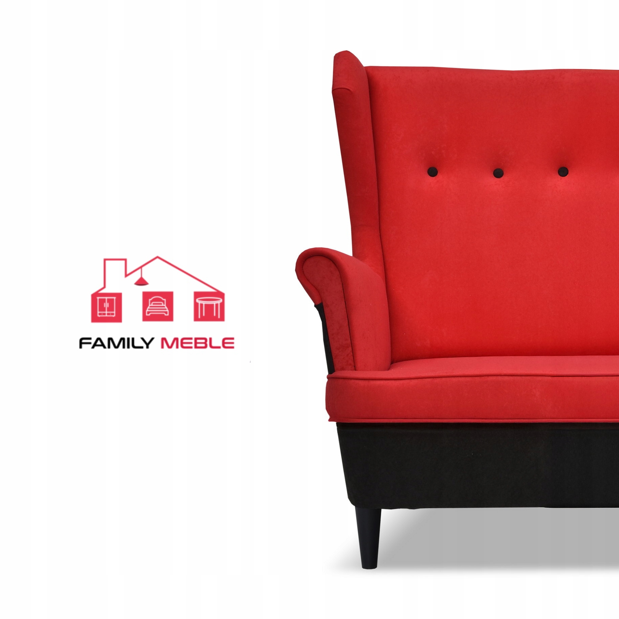 Zestaw wypoczynkowy ARI DUO sofa fotele pufy czarno - czerwony