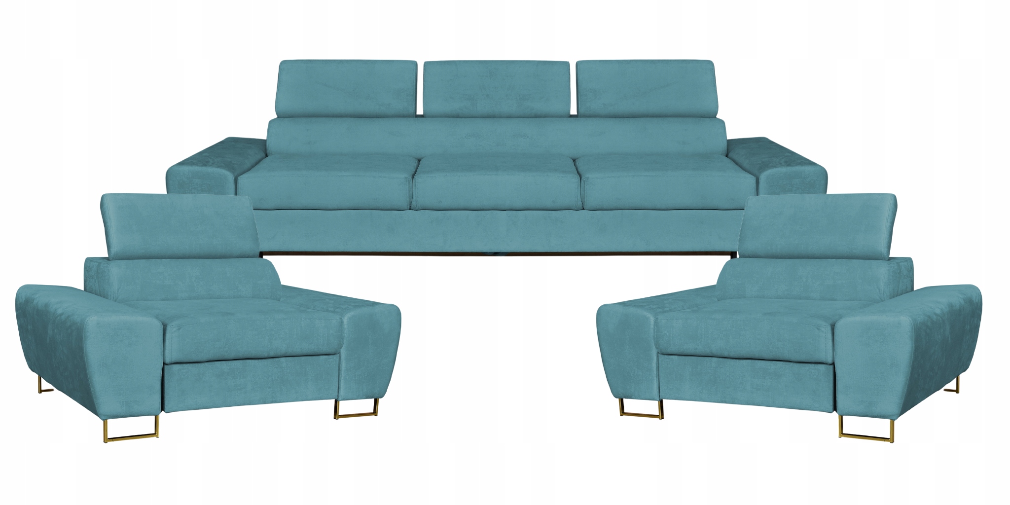 Zestaw mebli wypoczynkowych Bosso Sofa 3os fotele niebieskie