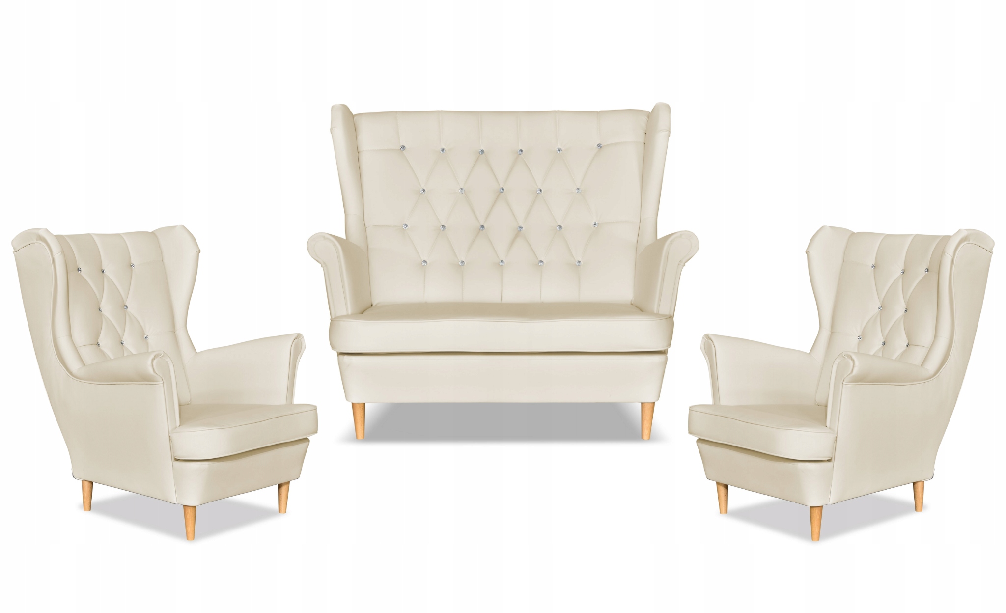 Zestaw uszak Gaja ekoskóra skaj sofa fotele beżowy