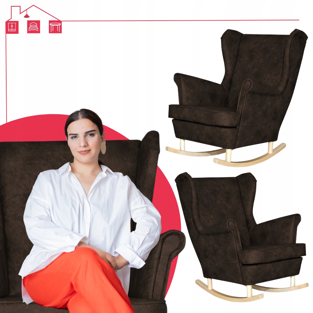 Fotel uszak eko skóra skandynawski bujany Ari CIEMNOBRĄZOWY