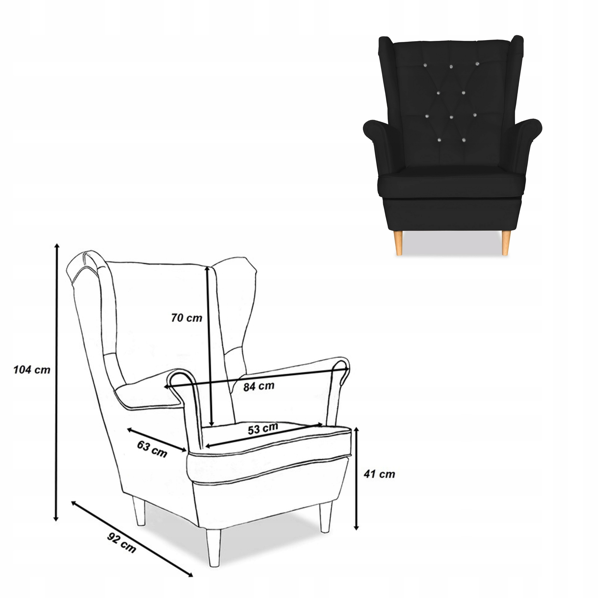 Zestaw uszak Gaja ekoskóra skaj sofa fotele pufy czarny