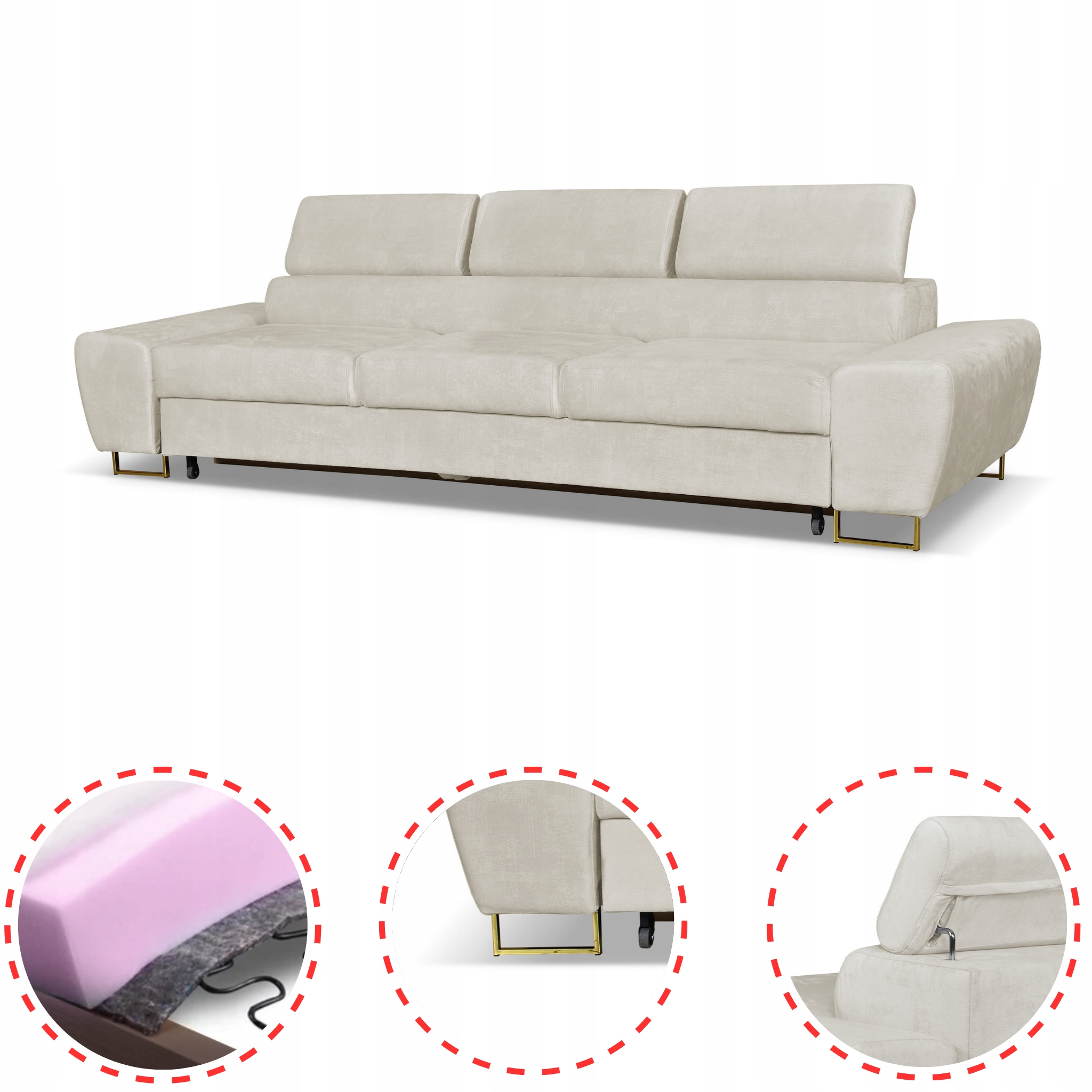 Zestaw mebli wypoczynkowych salonu Bosso Sofa 3os fotele beż