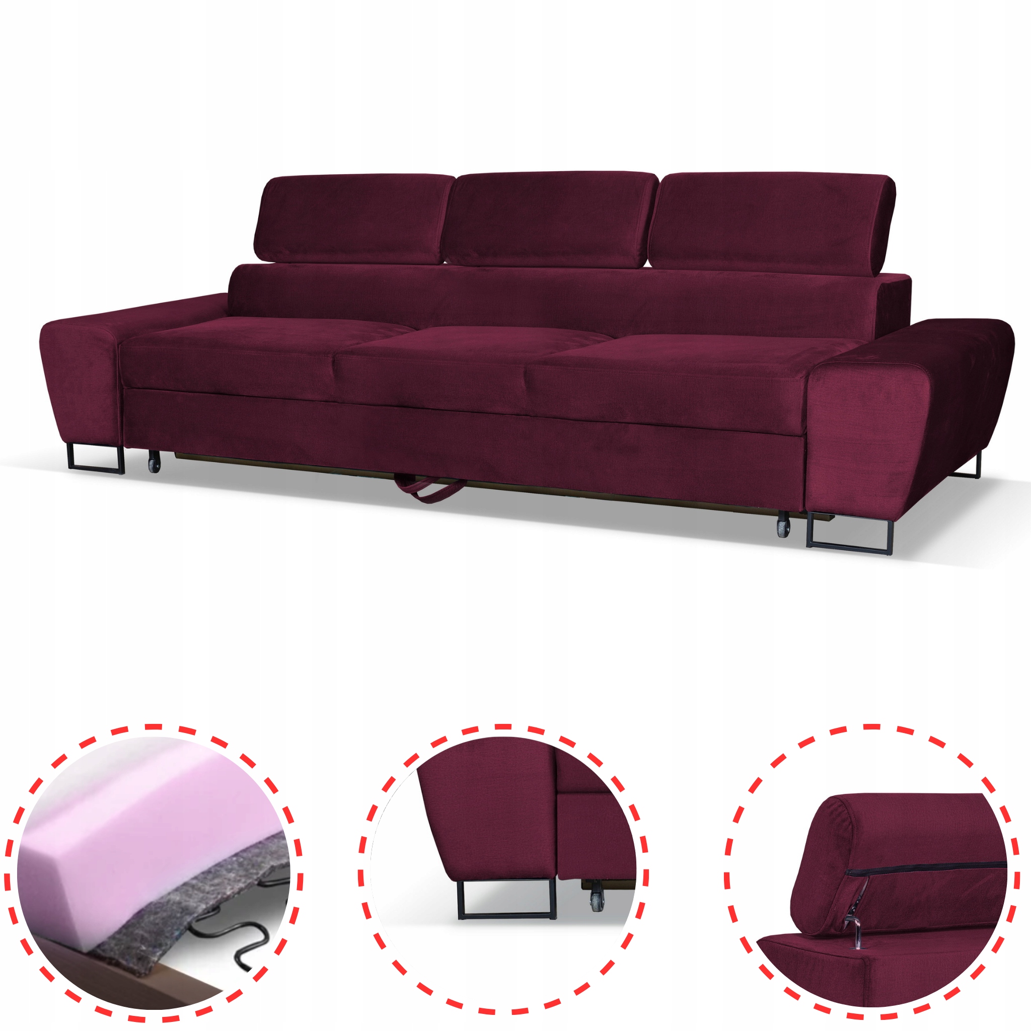 Zestaw mebli wypoczynkowych Bosso Sofa 3os fotele bordowe