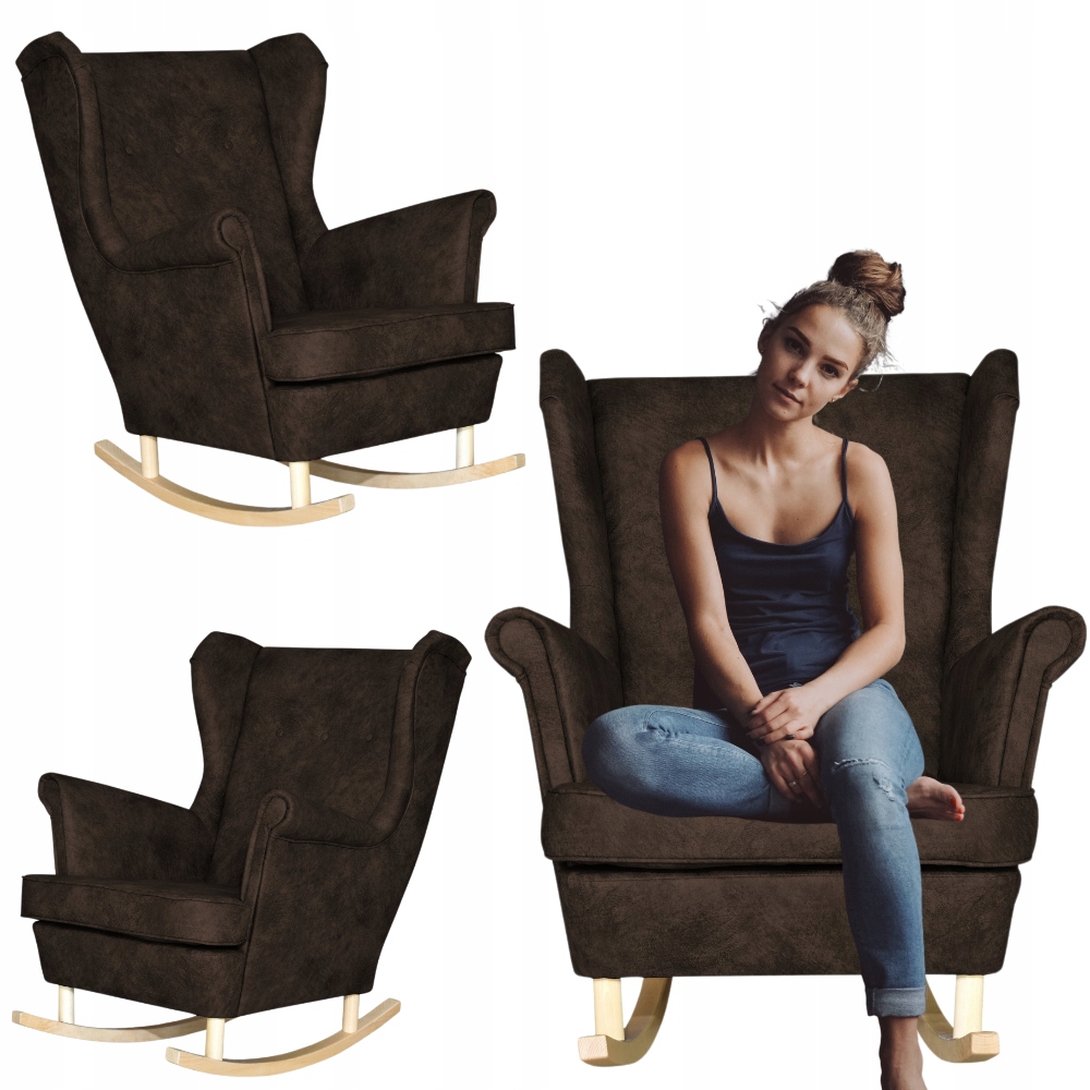 Fotel uszak eko skóra skandynawski bujany Ari CIEMNOBRĄZOWY