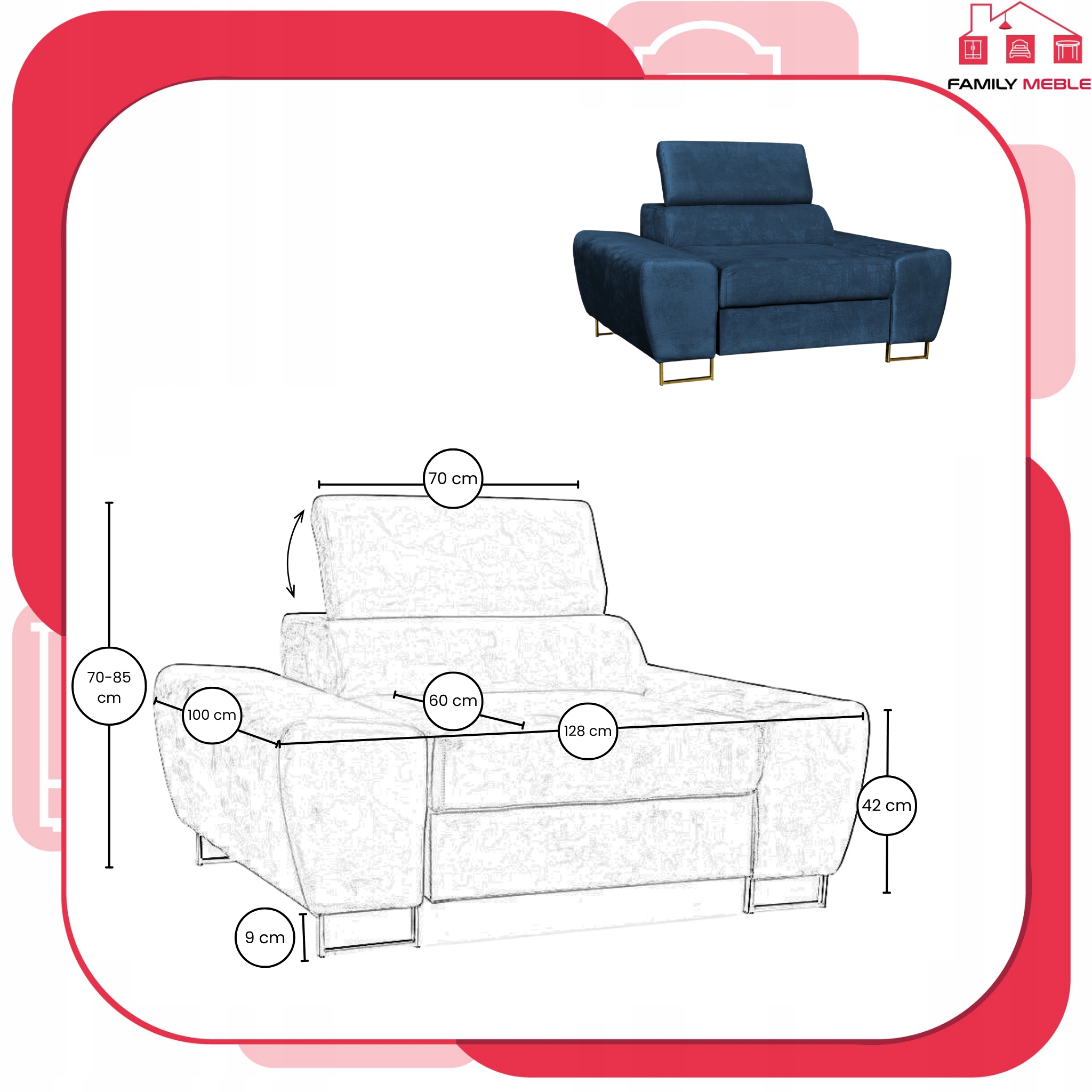 Zestaw mebli wypoczynkowych salon Bosso Sofa 3os fotele granat