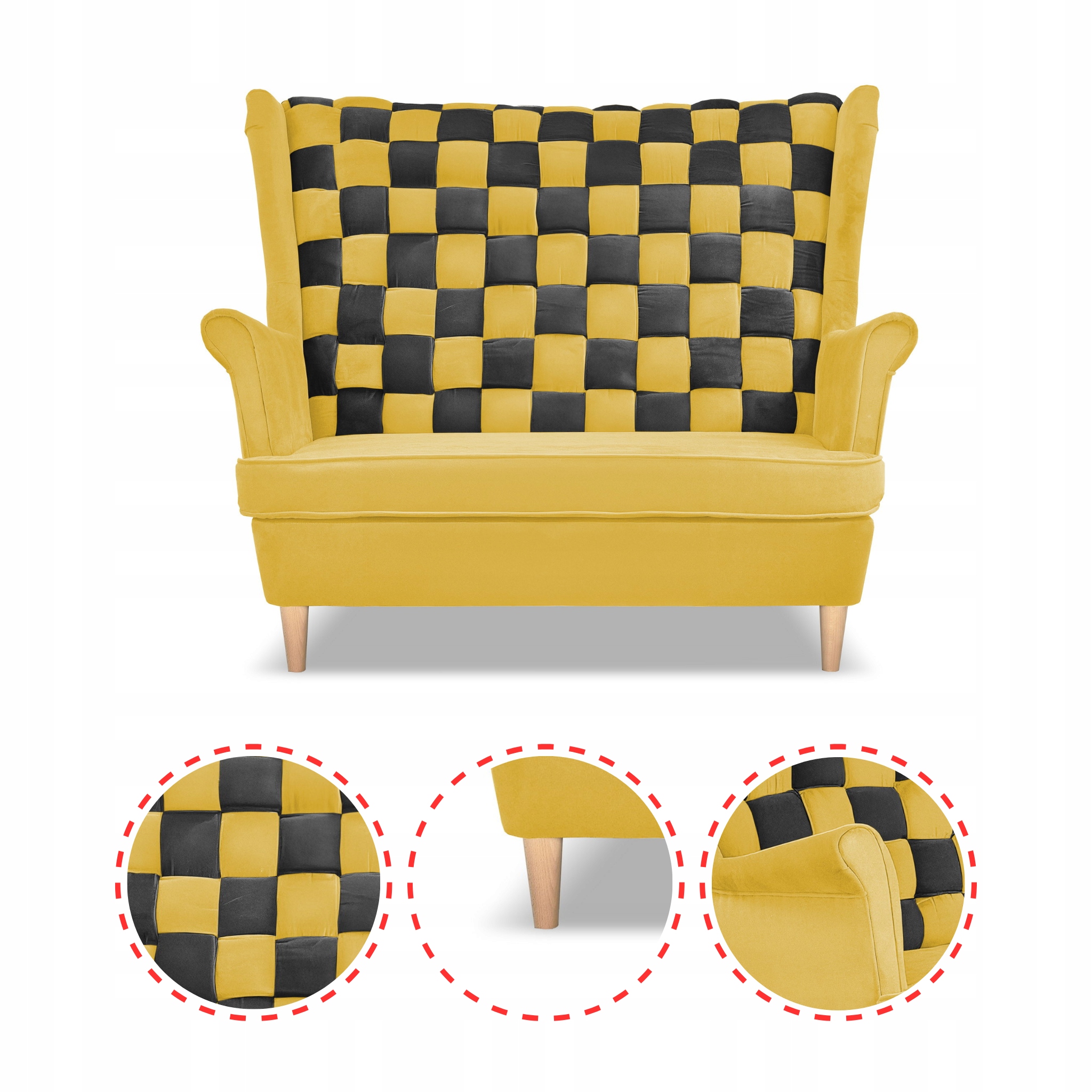 Zestaw uszak CAROL DUO sofa fotele pufy żółty miodowy - brąz