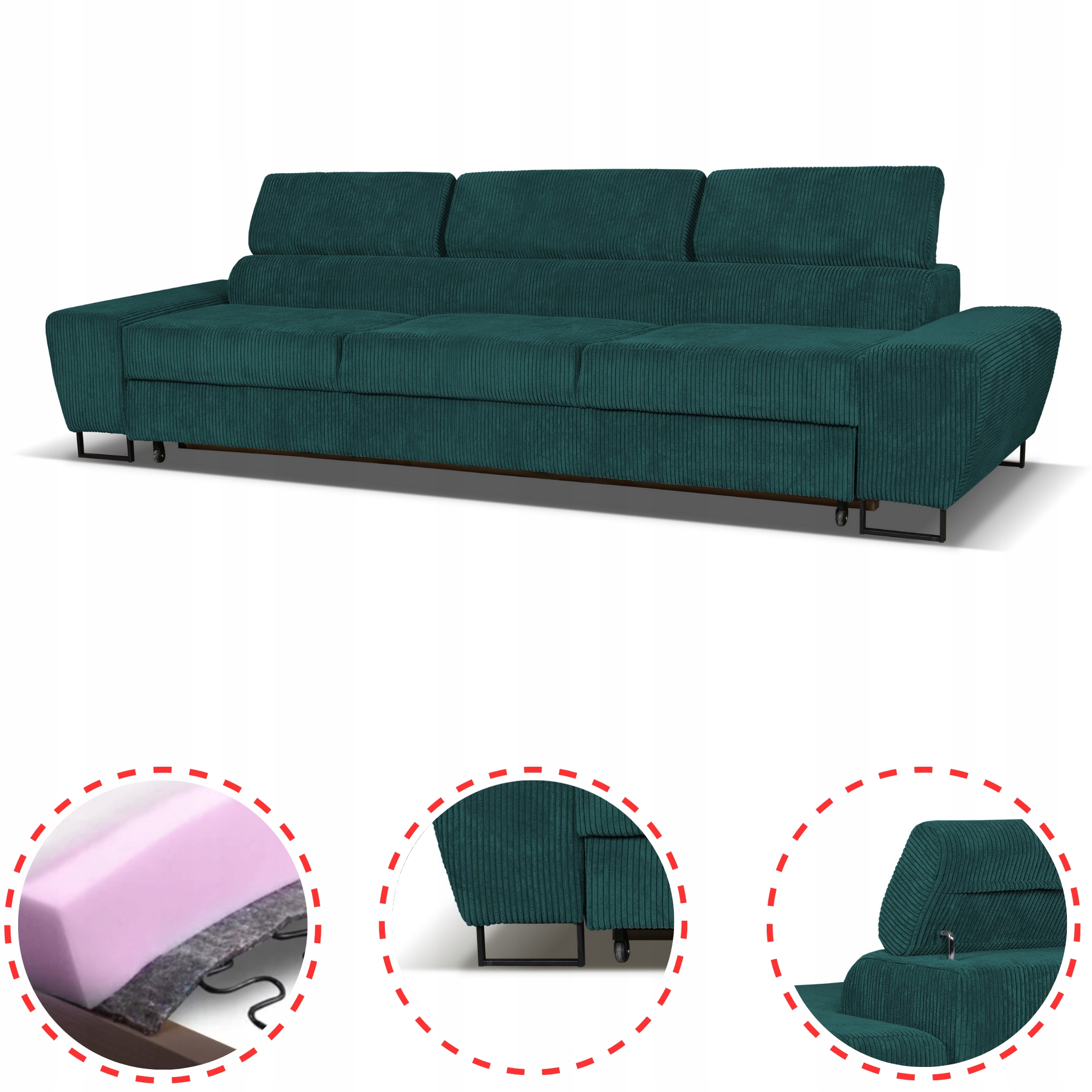 Zestaw mebli wypoczynkowych Savio Sofa 3os fotele zielone