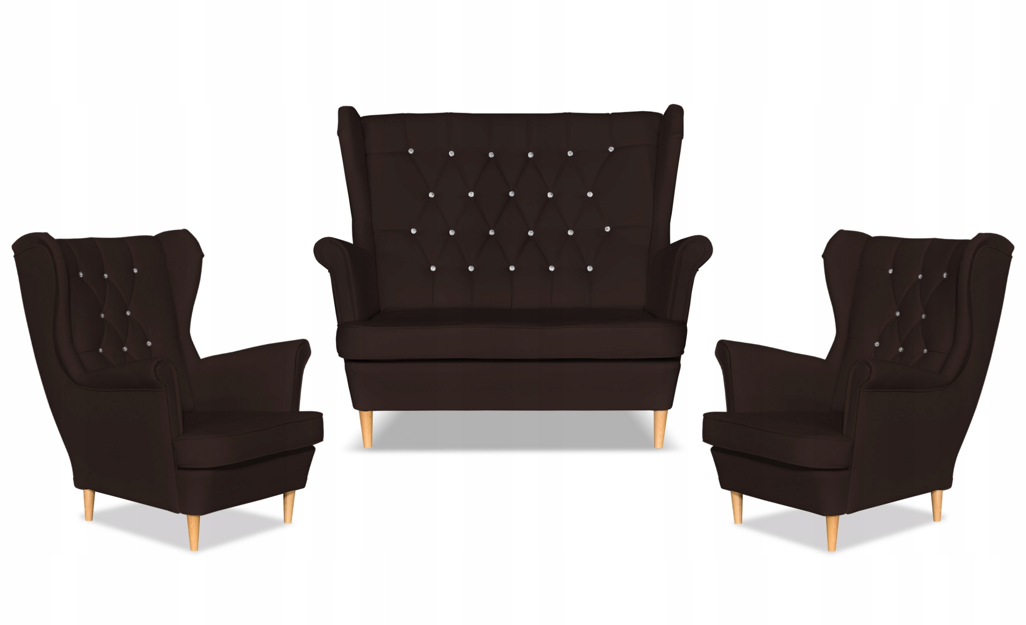 Zestaw uszak Gaja ekoskóra skaj sofa fotele ciemny brąz