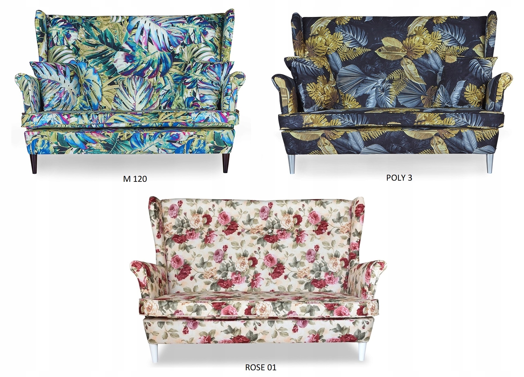 Zestaw wypoczynkowy mebli uszak Ari Print sofa fotele pufy  komplet