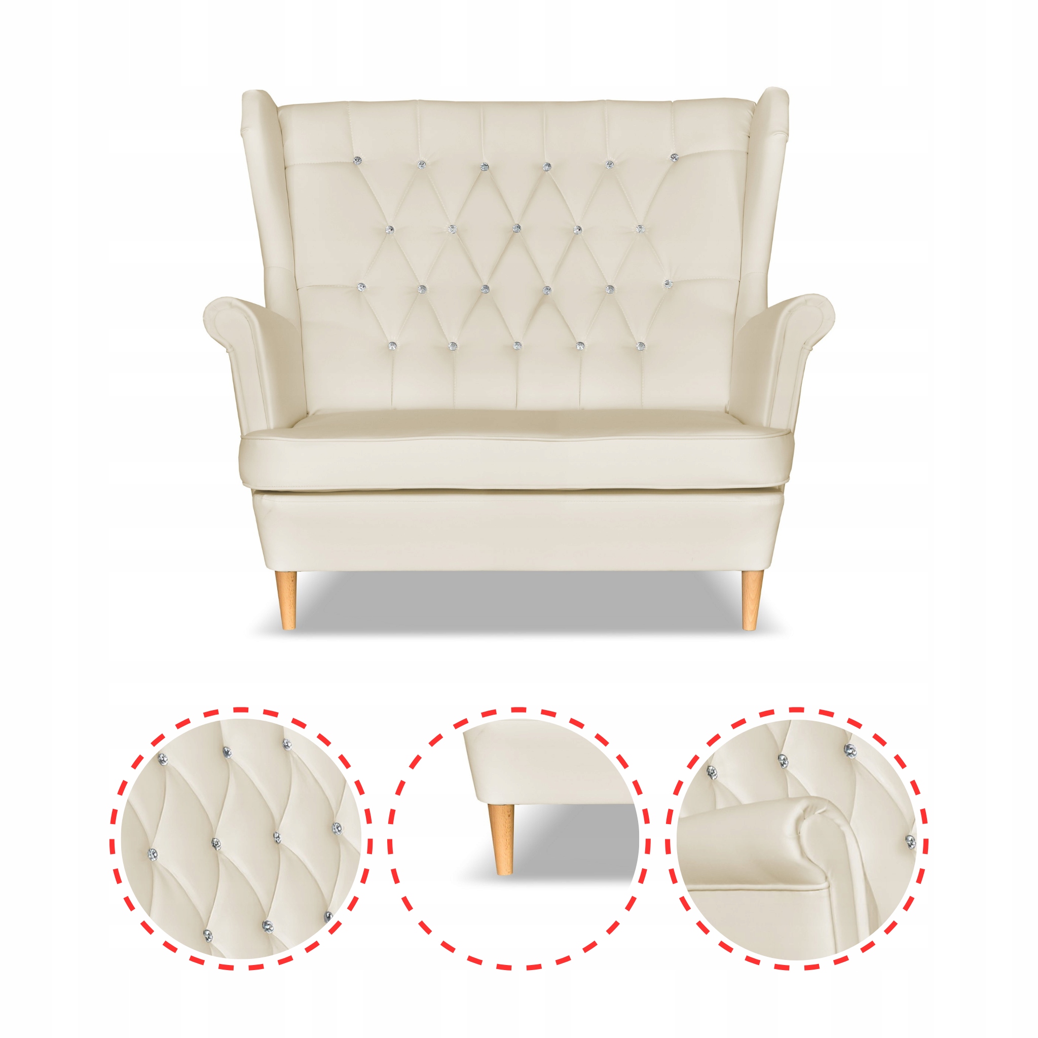 Zestaw uszak Gaja ekoskóra skaj sofa fotele beżowy