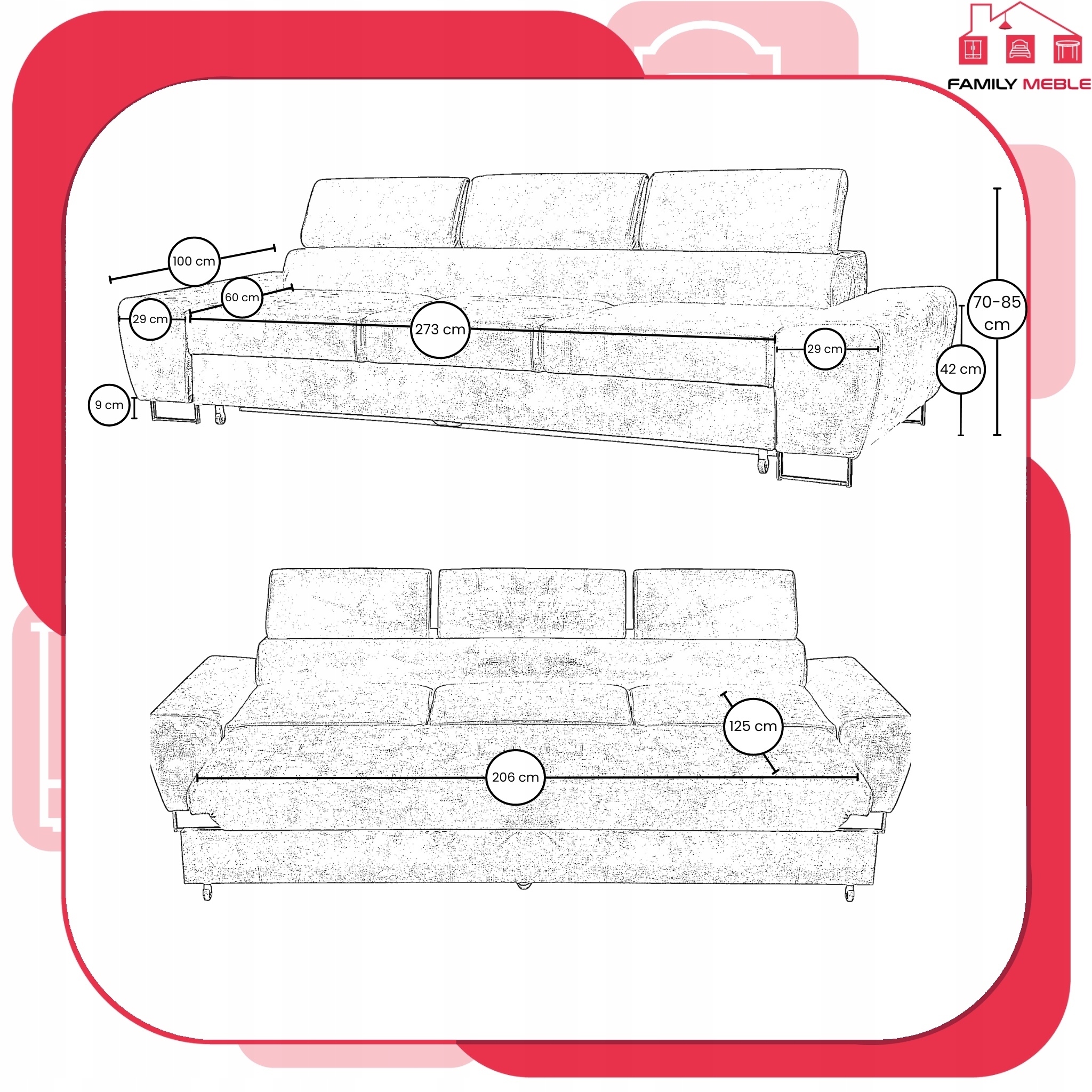 Zestaw mebli wypoczynkowych Bosso Sofa 3os fotele bordowe