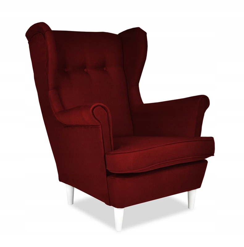 Fotel uszak ARI z podnóżkiem, skandynawski  czerwień bordo