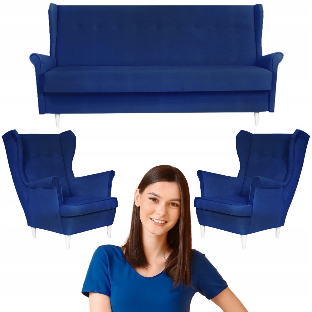 Zestaw Wypoczynkowy Welurowy z funkcją spania granatowy ARI