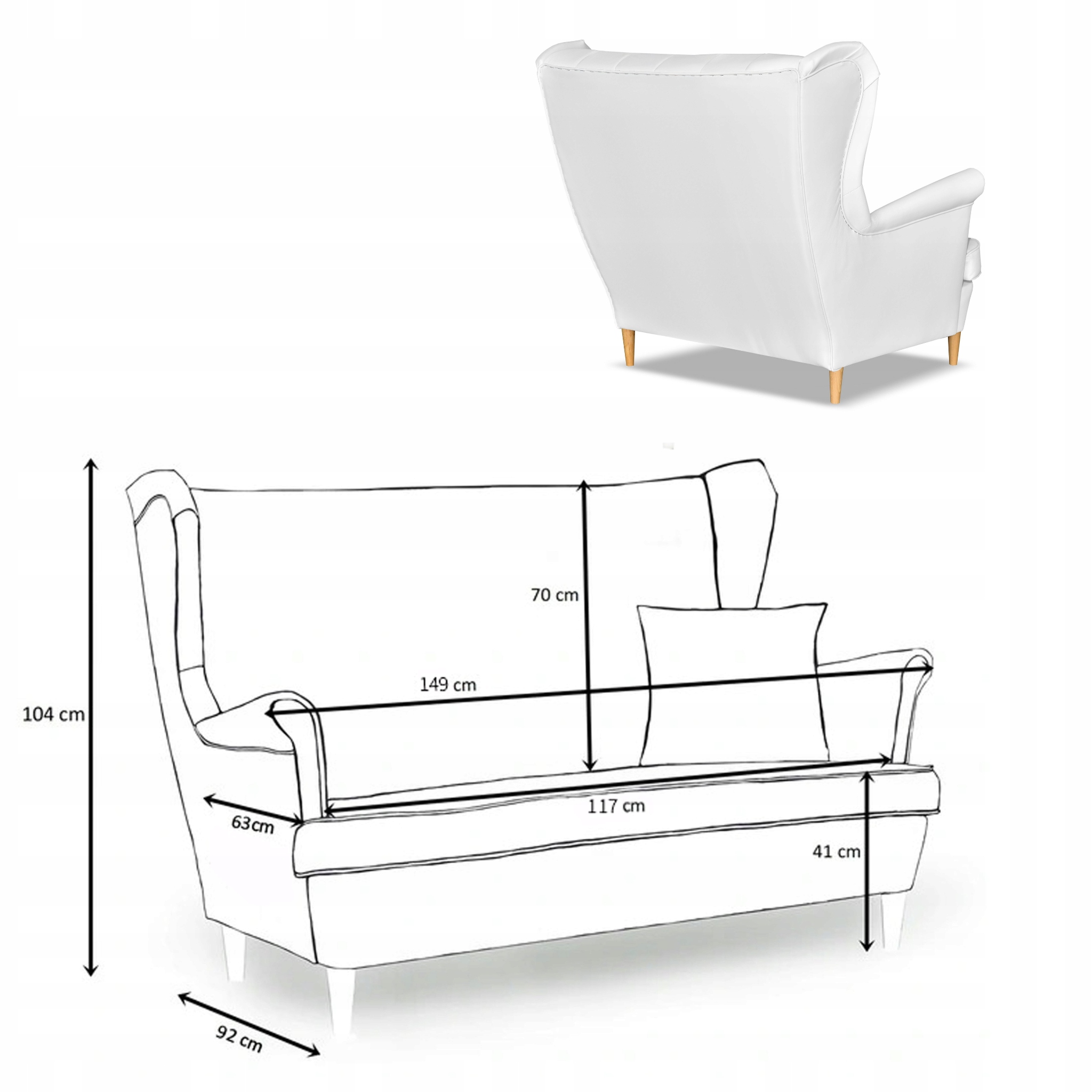 Sofa kanapa uszak Gaja ekoskóra skandynawska biała