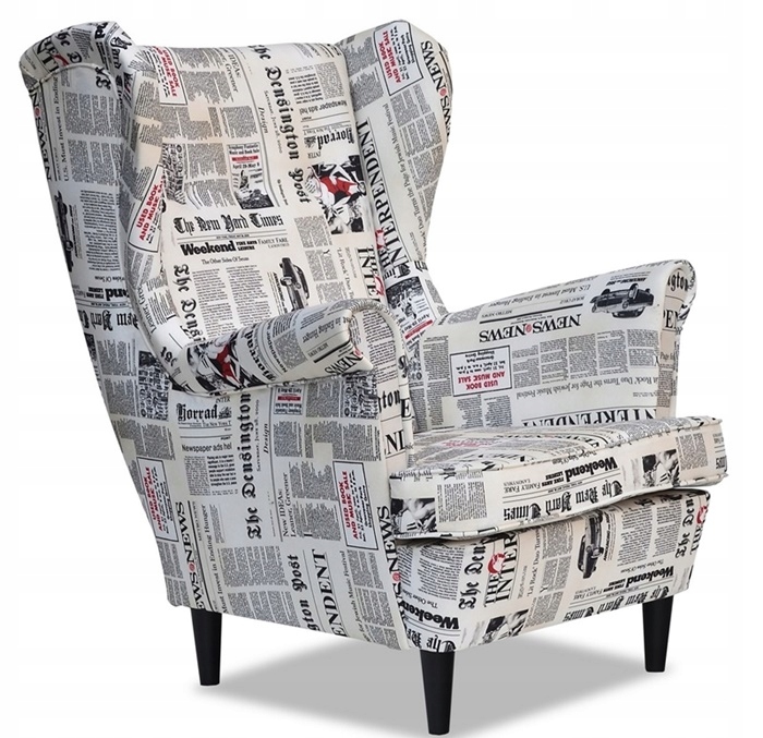 Fotel uszak ARI PRINT skandynawski  gazeta wzór design