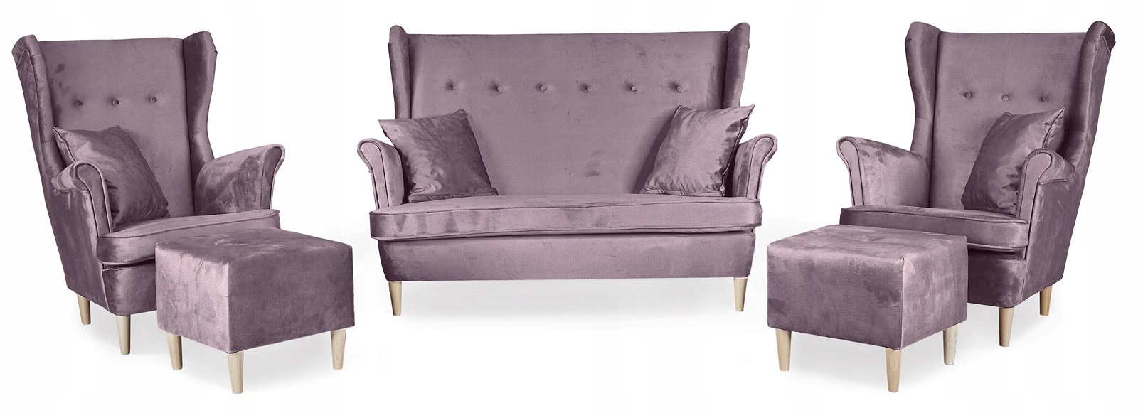 Zestaw wypoczynkowy mebli uszak Ari sofa fotele pufy  komplet